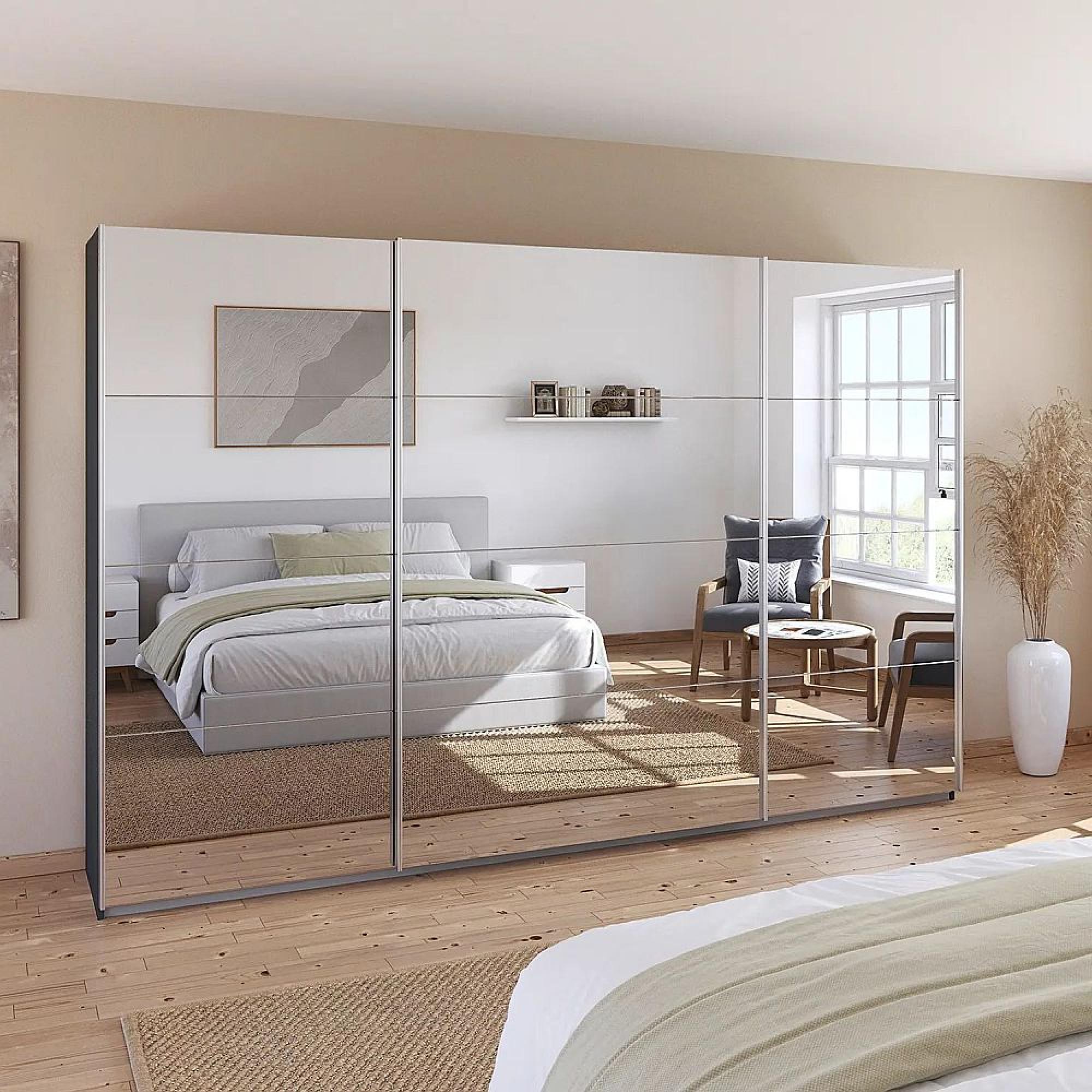 Rauch Quadra 315cm 3 Door Sliding Mirrored Wardrobe - Metallic Dark Grey