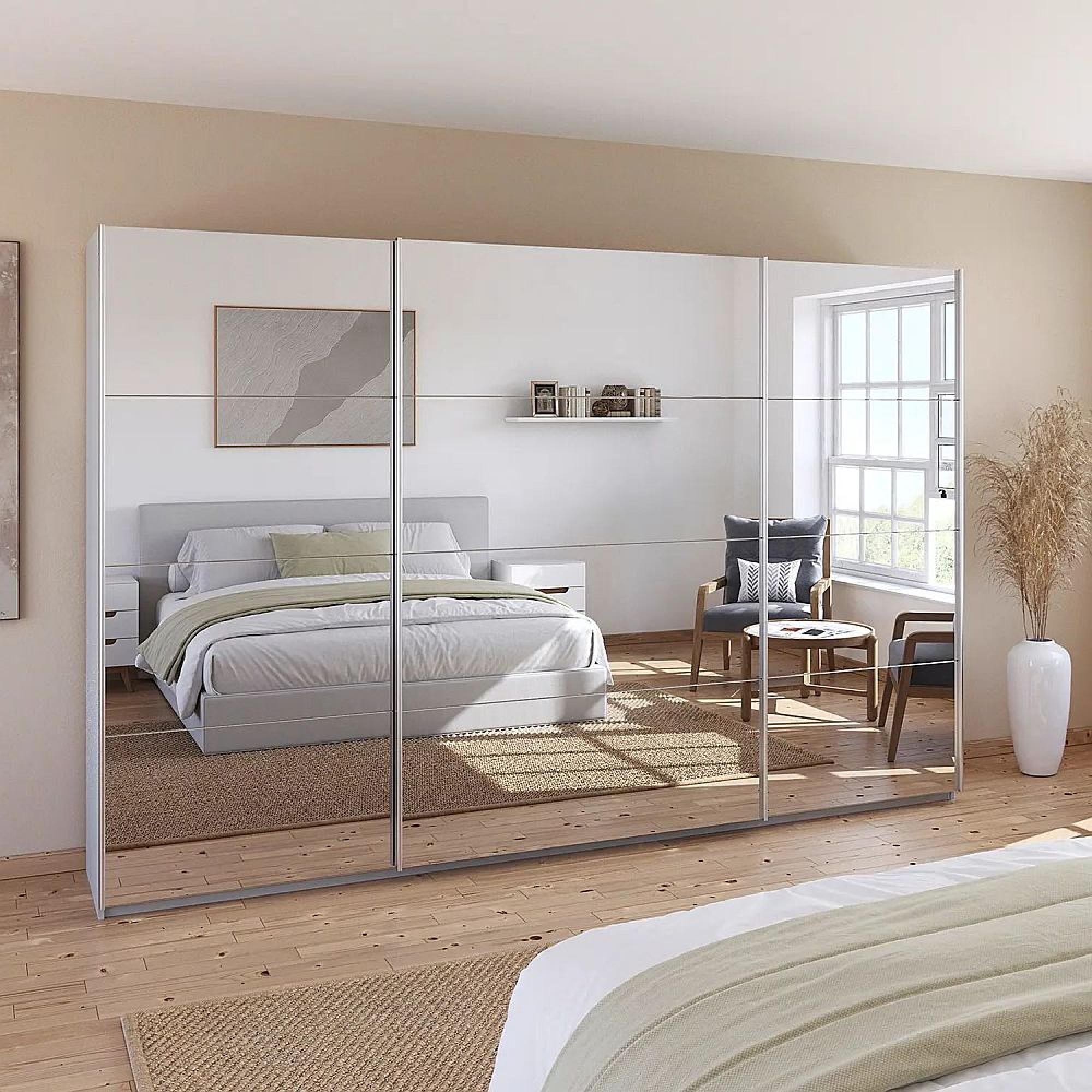 Rauch Quadra 315cm 3 Door Sliding Mirrored Wardrobe - Silk Grey