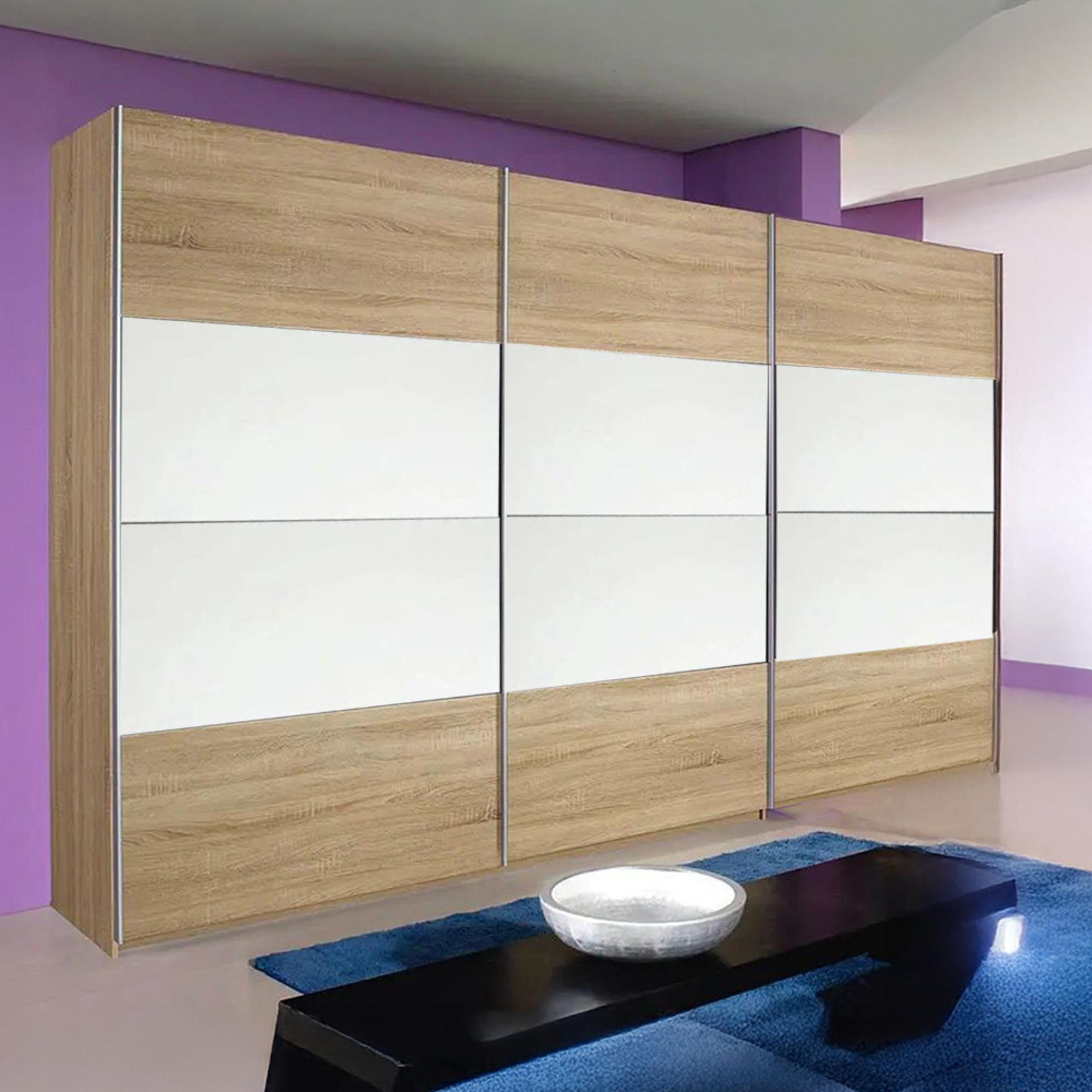 Rauch Quadra 315cm 3 Door Sliding Wardrobe - Sonoma Oak and Alpine White