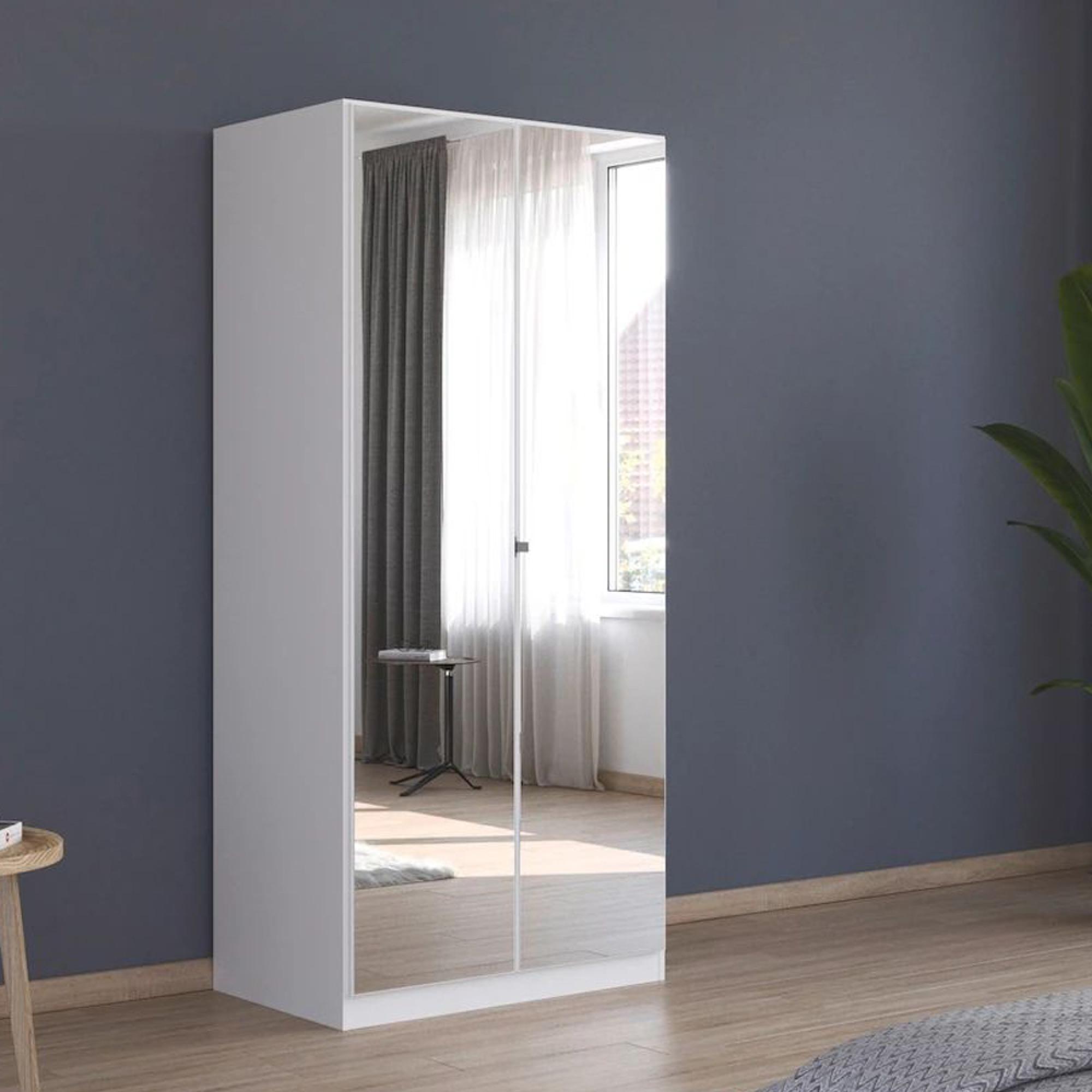 Rauch Reflect 91cm 2 Door Mirrored Wardrobe with Interior Division - Alpine White