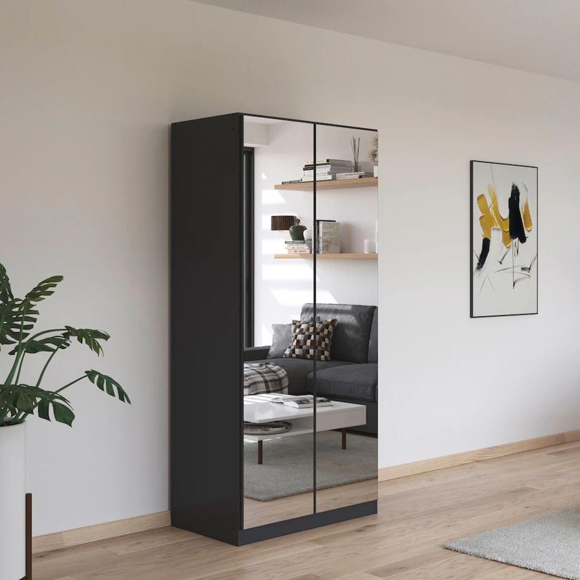 Rauch Reflect 91cm 2 Door Mirrored Wardrobe with Interior Division - Metallic Dark Grey