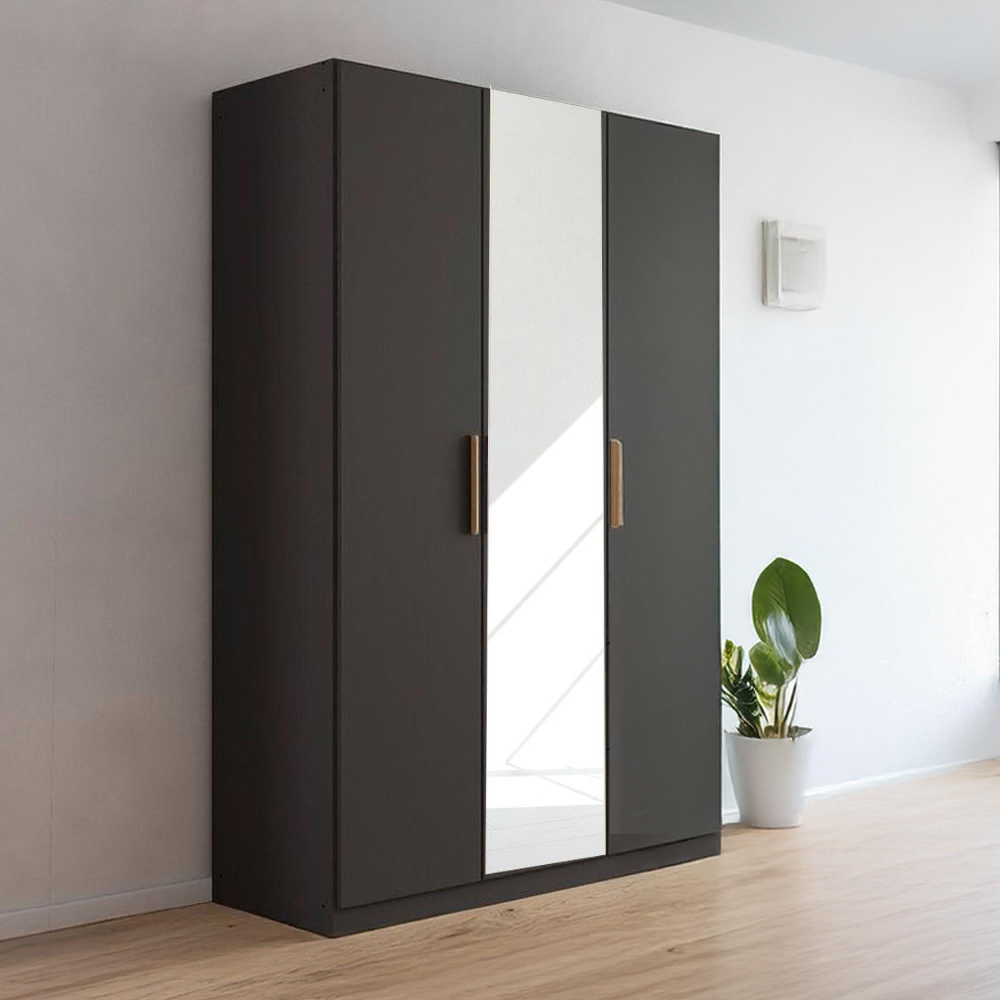 Rauch Skandi 136cm 3 Door Wardrobe with Mirror - Metallic Dark Grey
