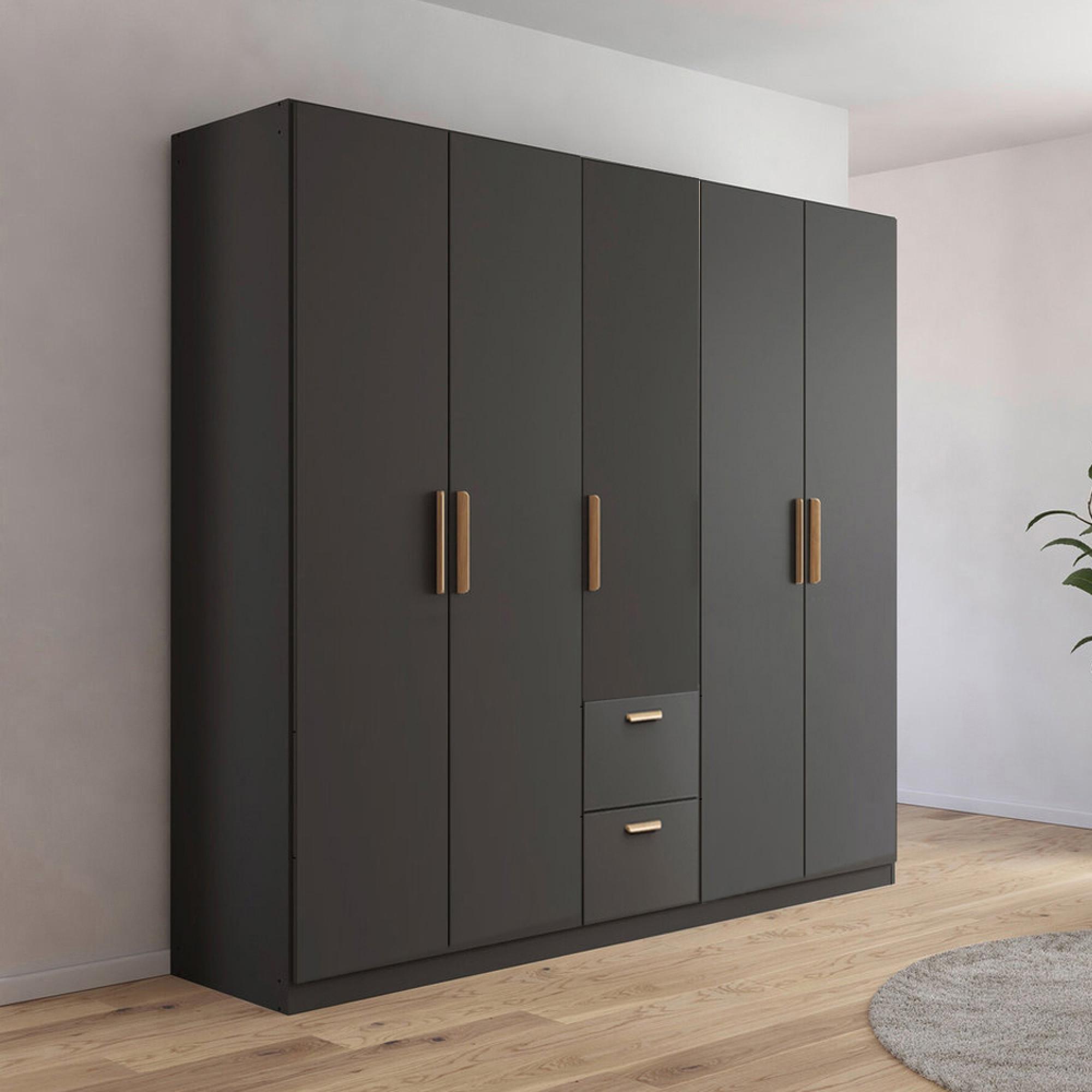 Rauch Skandi 226cm 5 Door Wardrobe with Drawer - Metallic Dark Grey