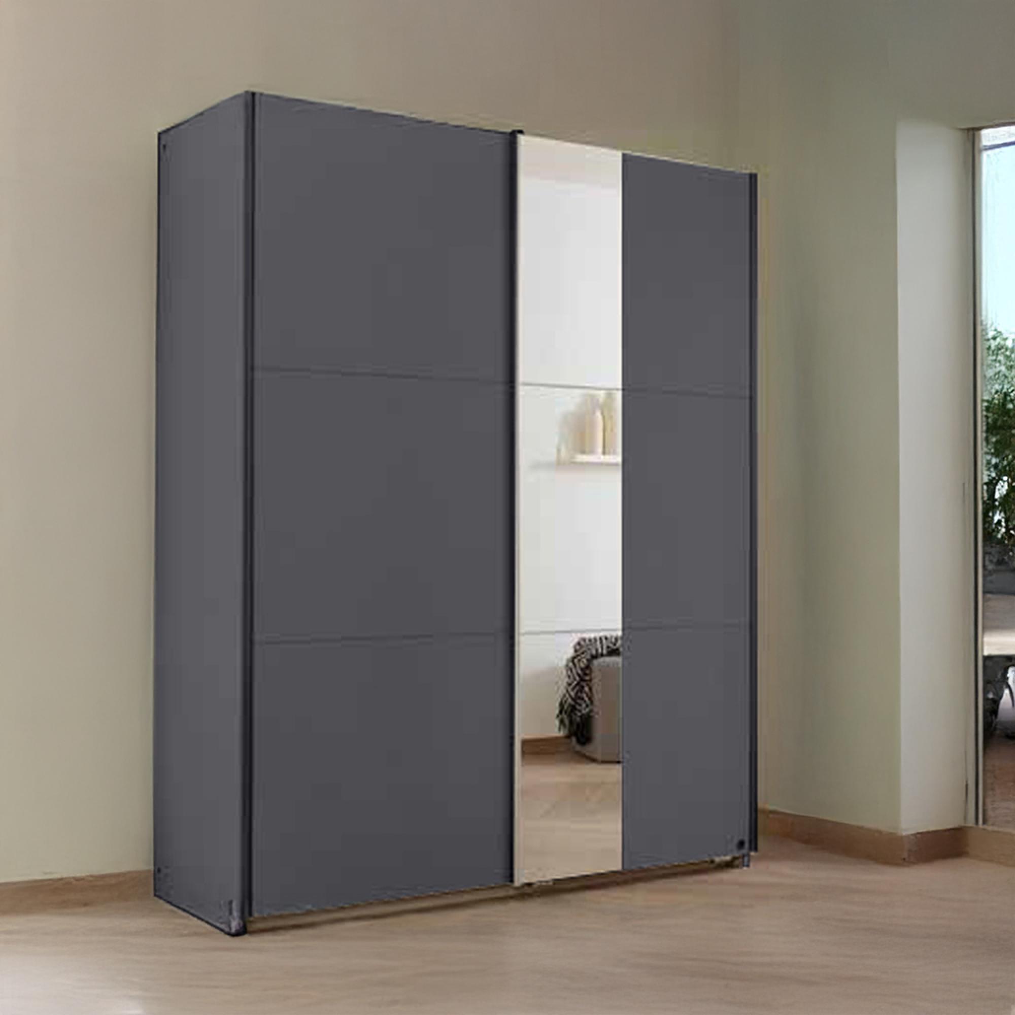 Rauch Slide 131cm 2 Door Sliding Wardrobe with Mirror - Metallic Dark Grey