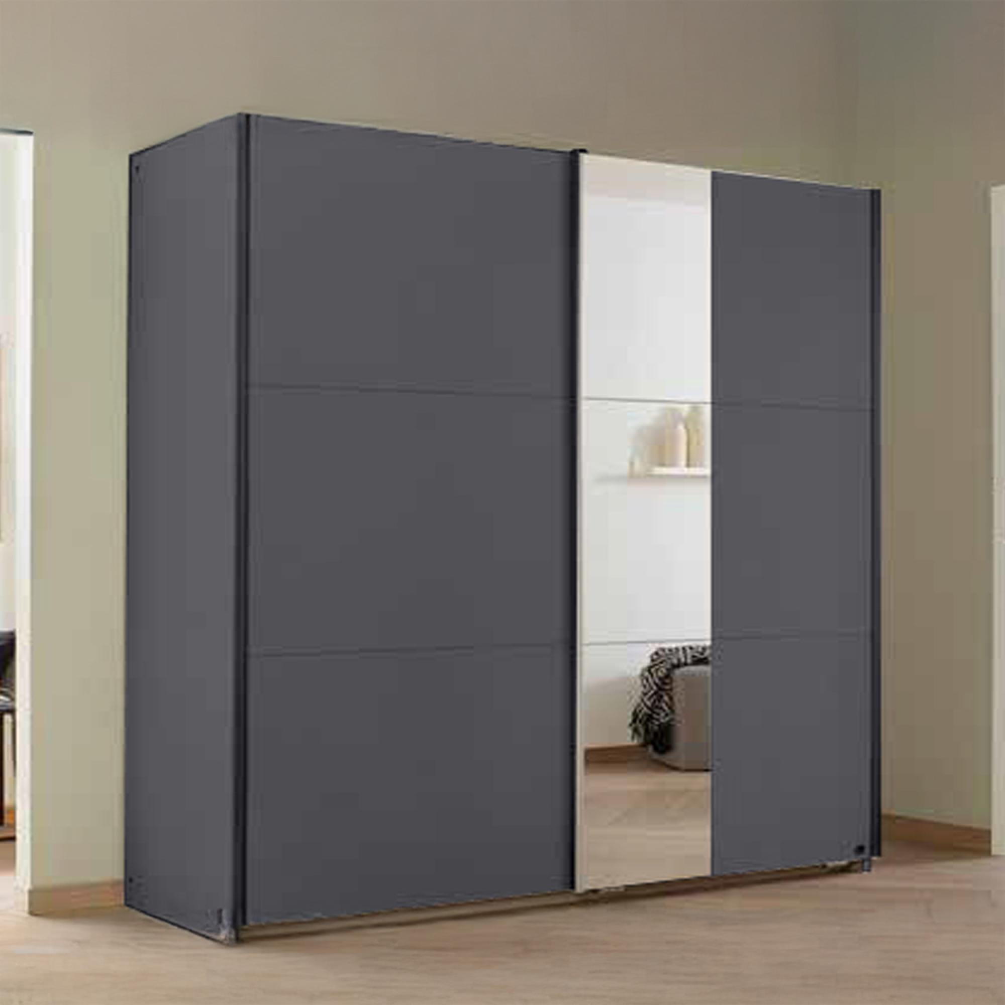 Rauch Slide 175cm 2 Door Sliding Wardrobe with Mirror - Metallic Dark Grey