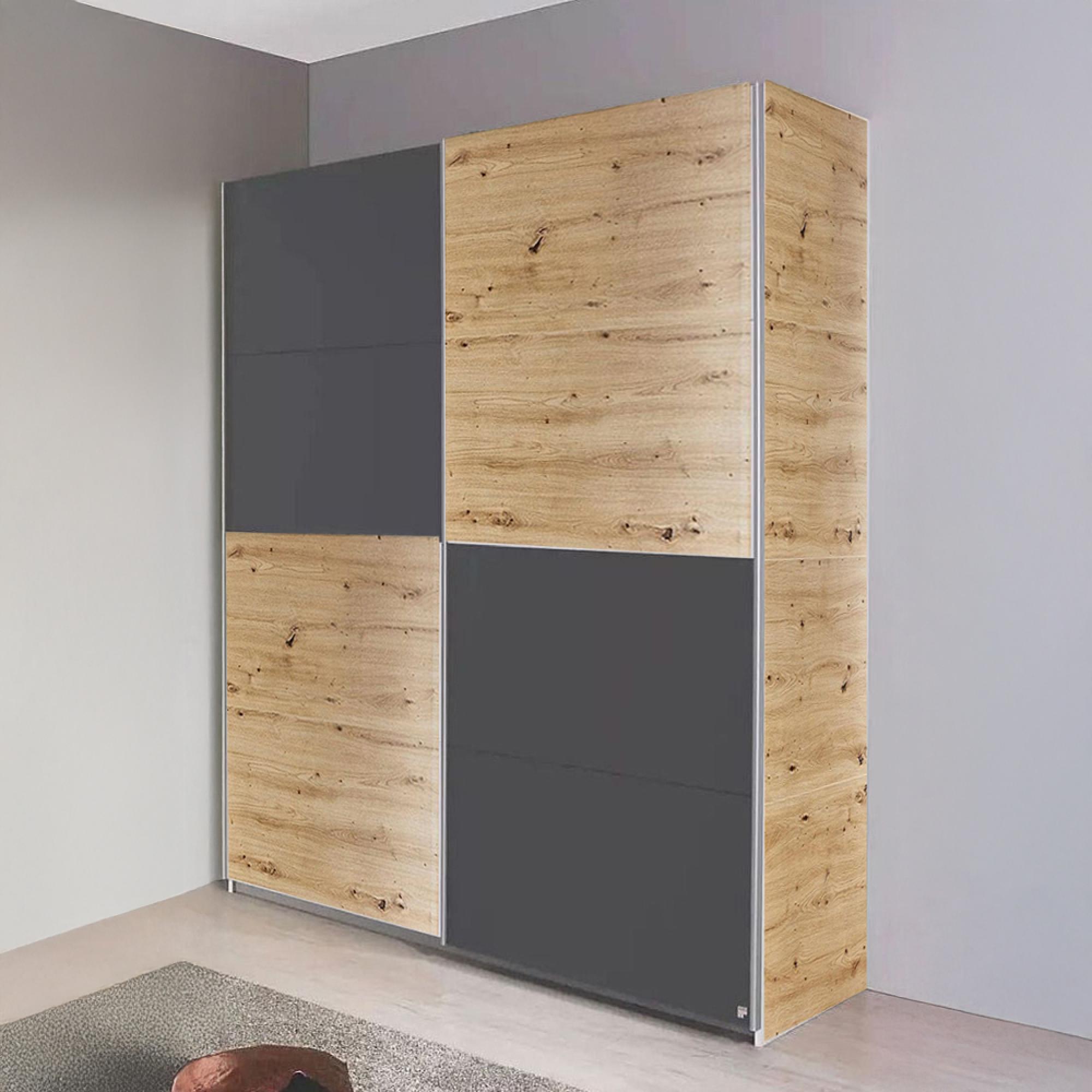Rauch Subito 136cm 2 Door Sliding Wardrobe - Artisan Oak and Metallic Dark Grey