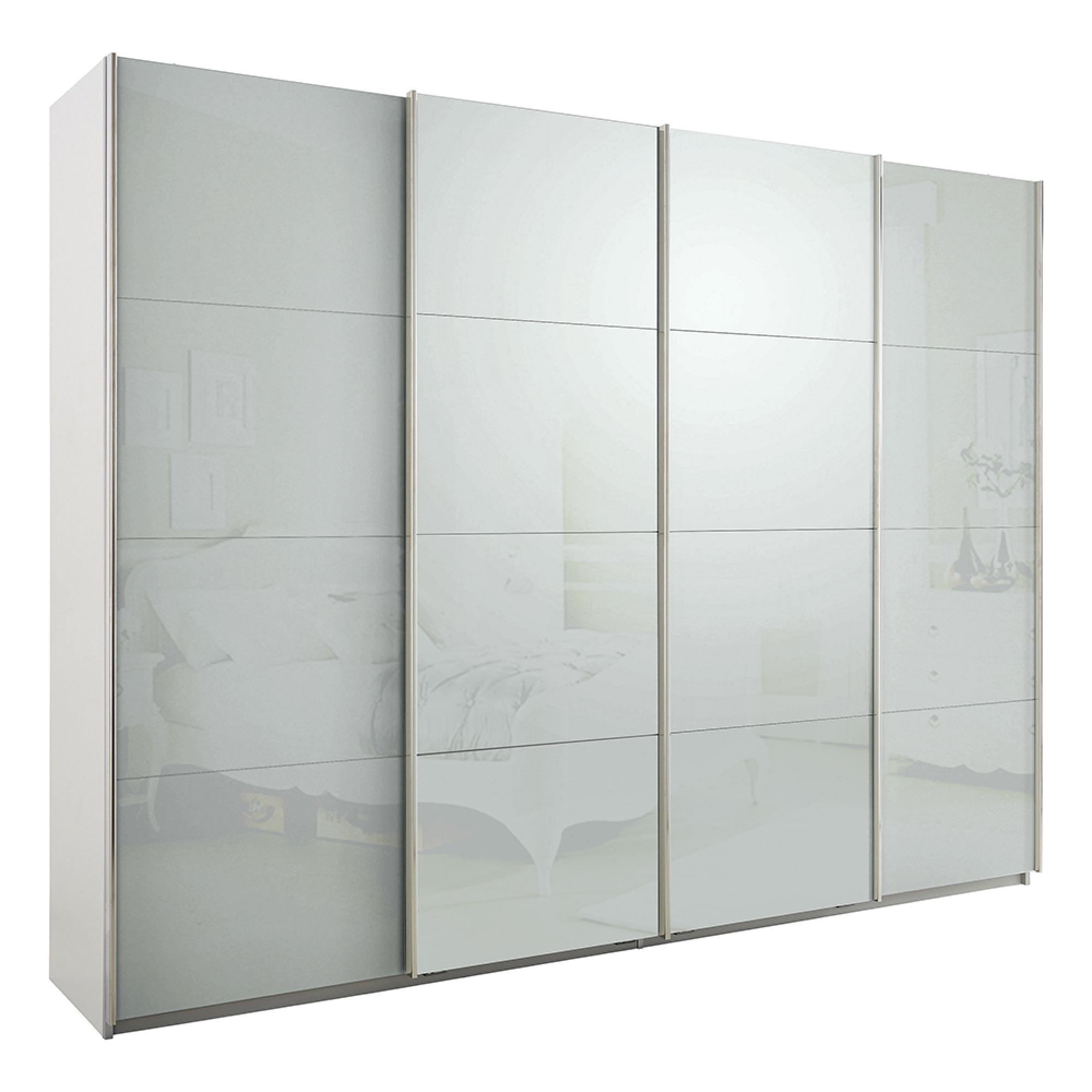 Rauch Syncrono 271cm 4 Door Glass Sliding Wardrobe - Alpine White and Silk Grey