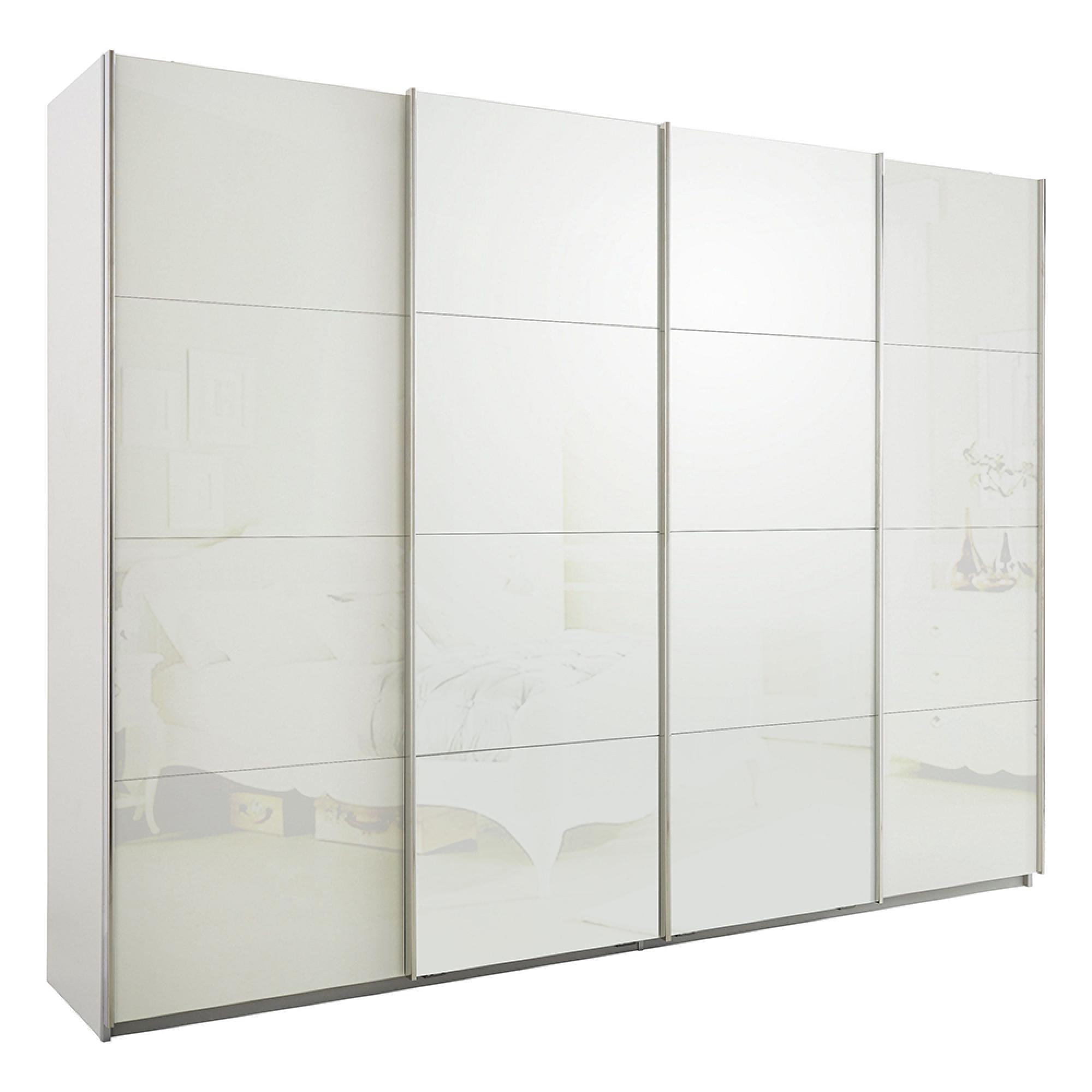 Rauch Syncrono 271cm 4 Door Glass Sliding Wardrobe - Alpine White and White