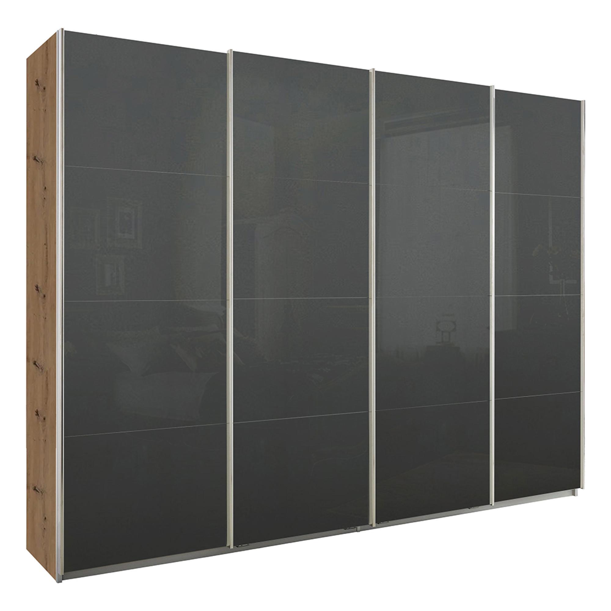 Rauch Syncrono 271cm 4 Door Glass Sliding Wardrobe - Artisan Oak and Basalt