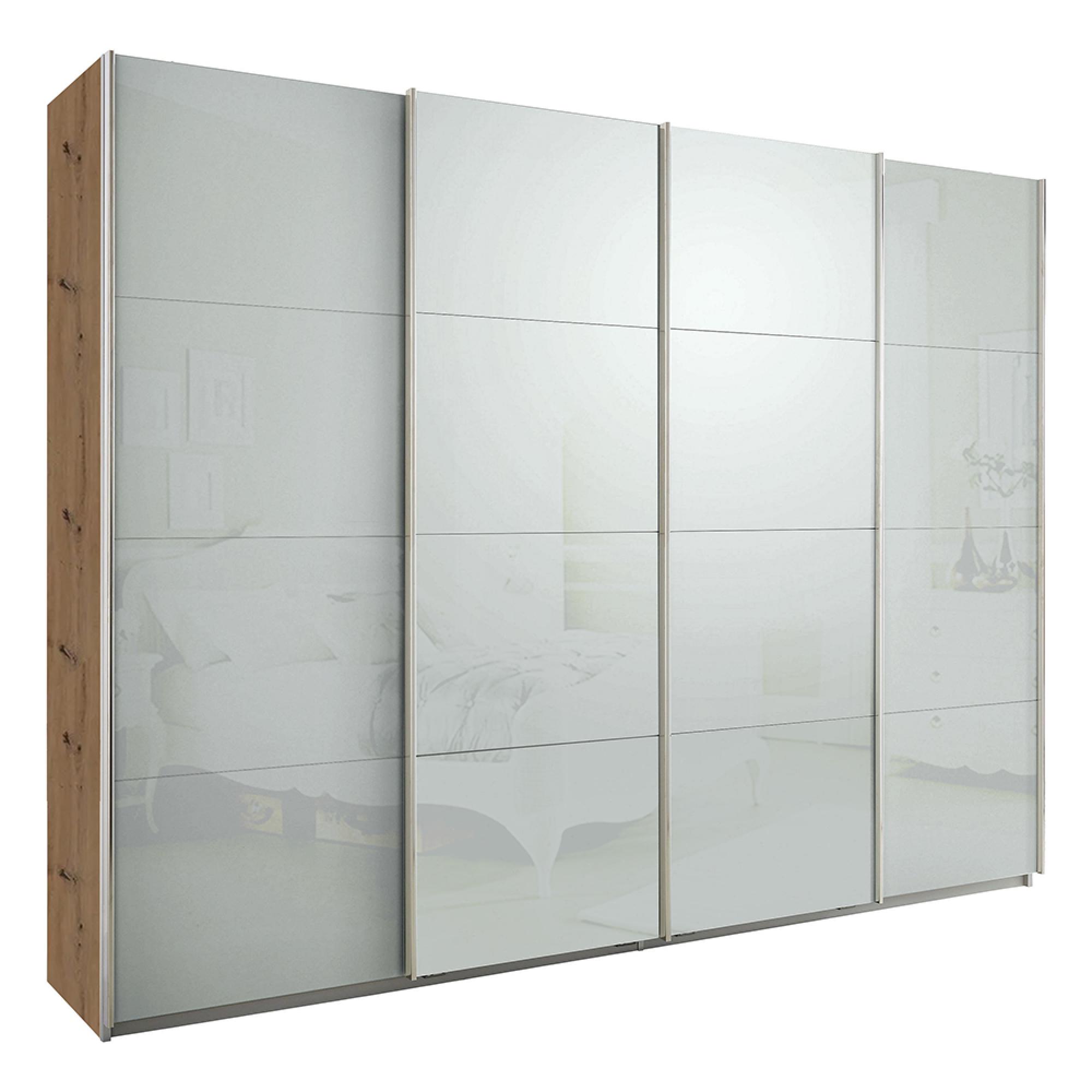 Rauch Syncrono 271cm 4 Door Glass Sliding Wardrobe - Artisan Oak and Silk Grey