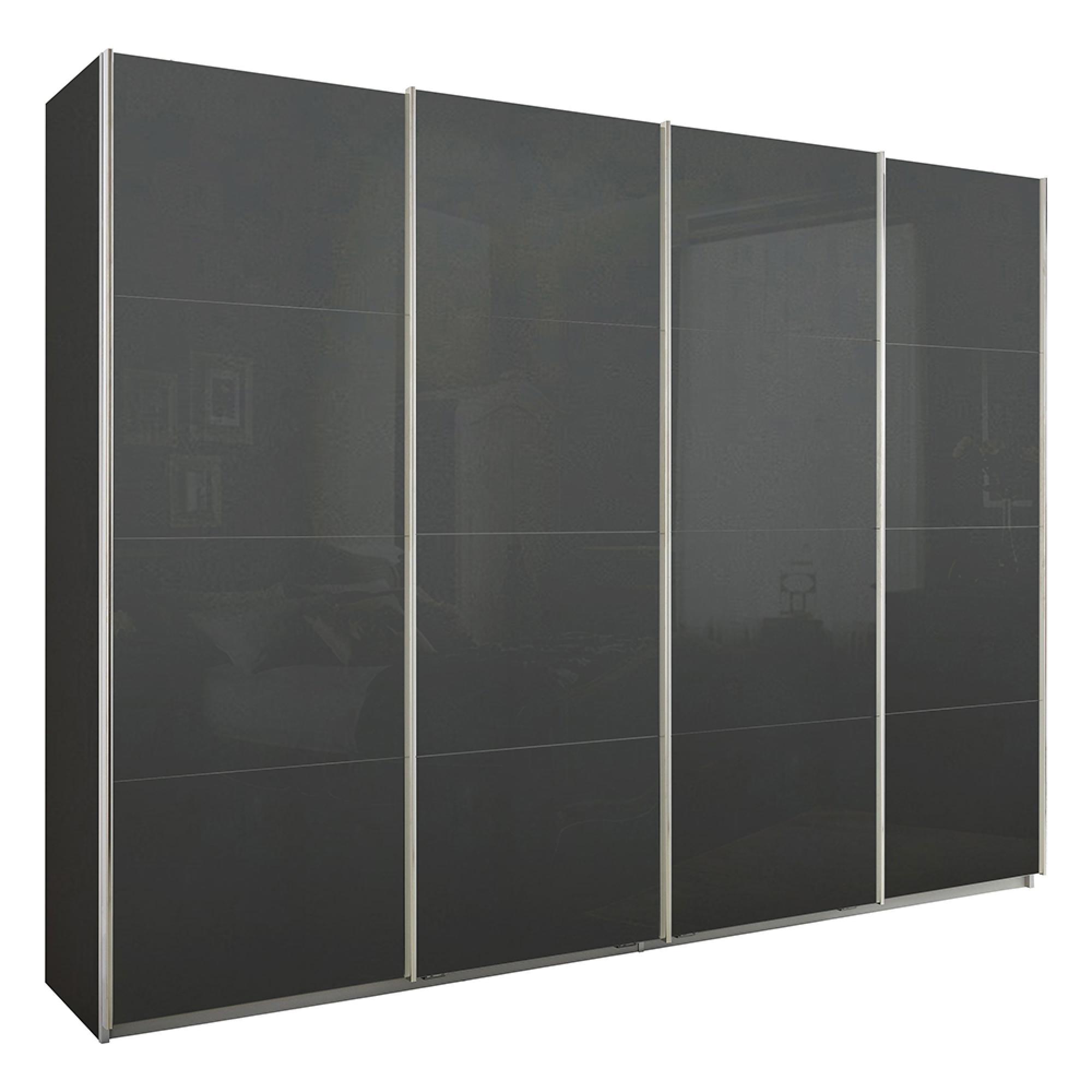 Rauch Syncrono 271cm 4 Door Glass Sliding Wardrobe - Metallic Dark Grey and Basalt