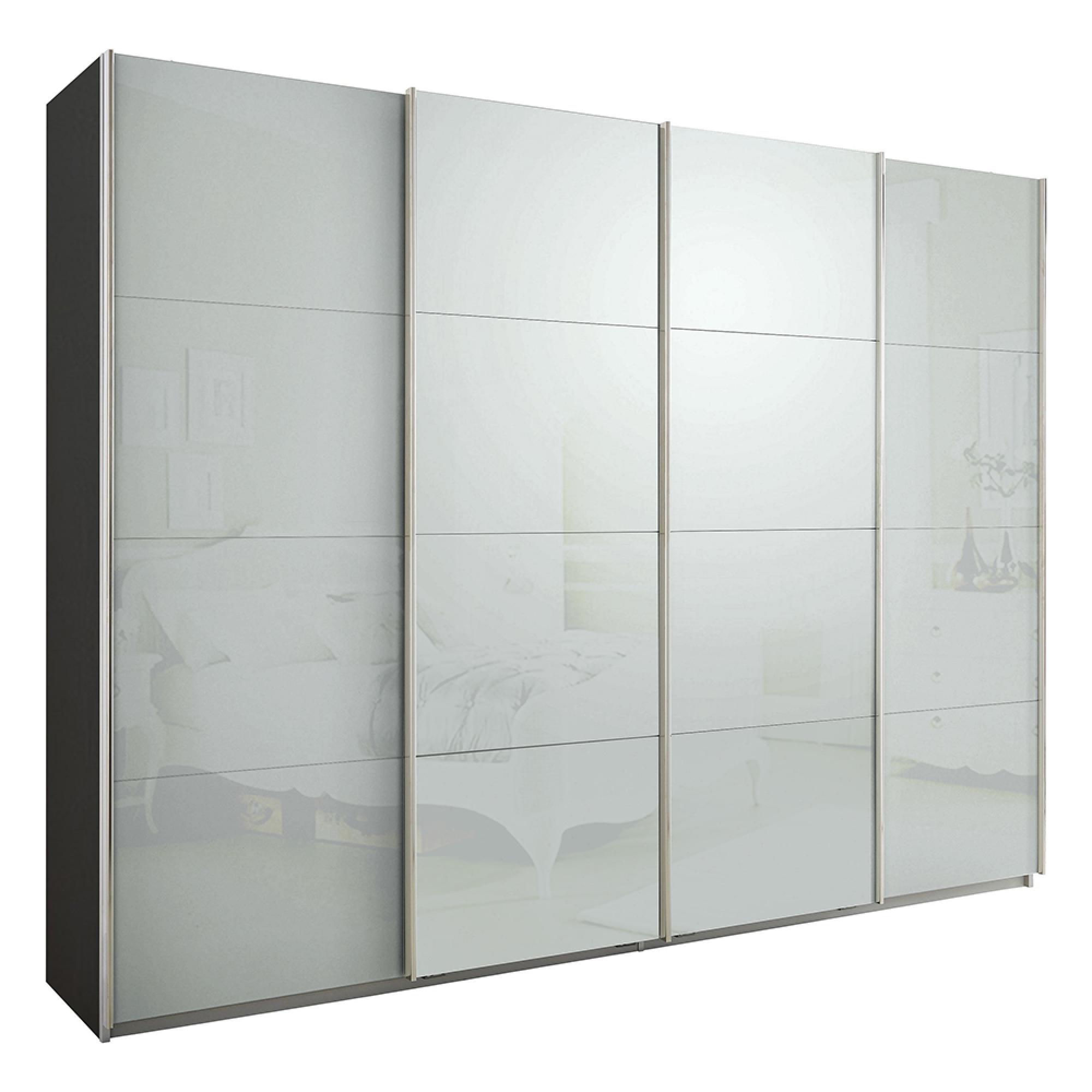 Rauch Syncrono 271cm 4 Door Glass Sliding Wardrobe - Metallic Dark Grey and Silk Grey