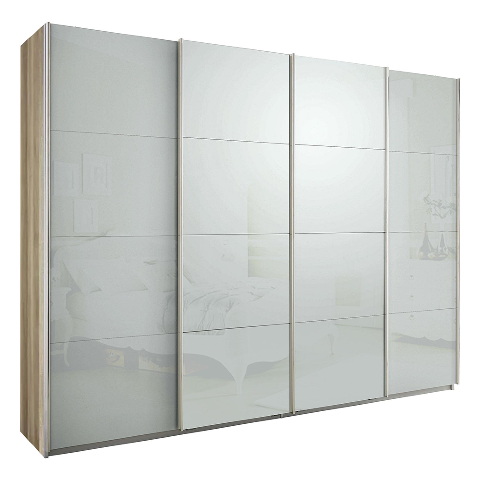 Rauch Syncrono 271cm 4 Door Glass Sliding Wardrobe - Sanremo Oak Light and Silk Grey