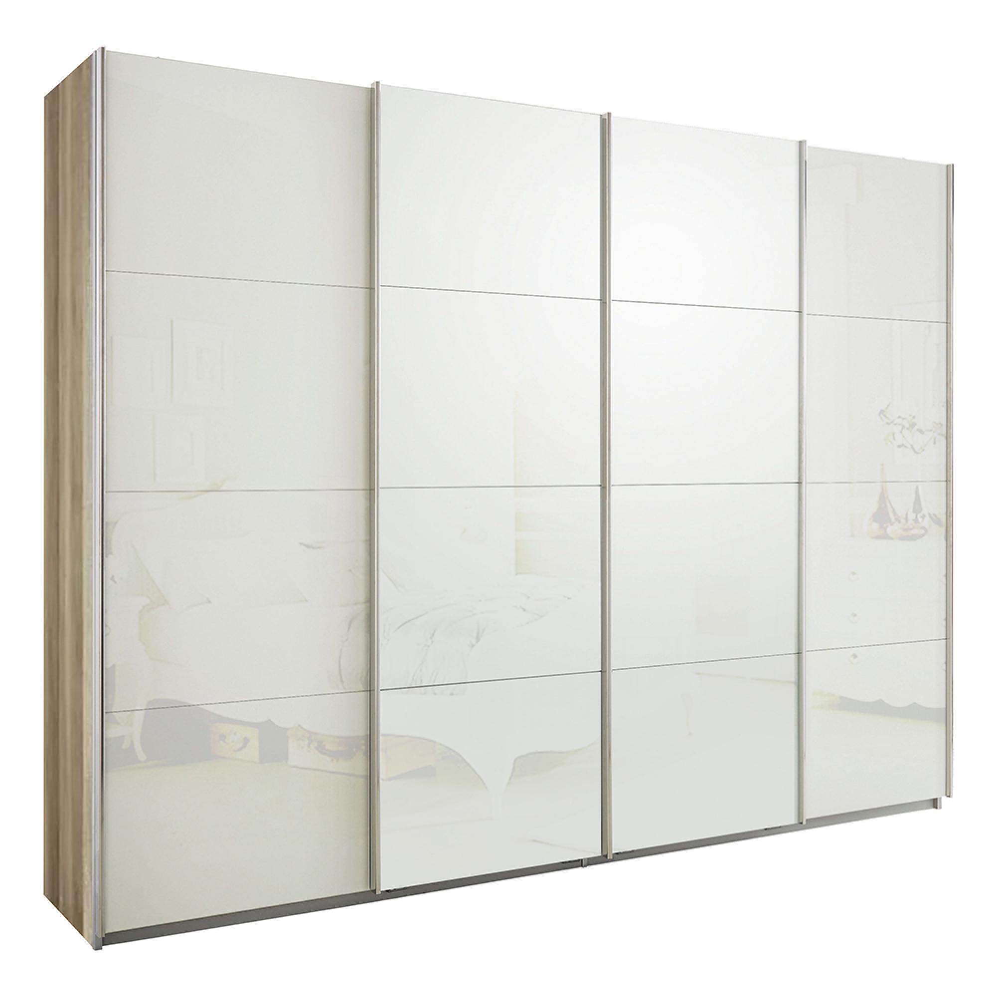 Rauch Syncrono 271cm 4 Door Glass Sliding Wardrobe - Sanremo Oak Light and White