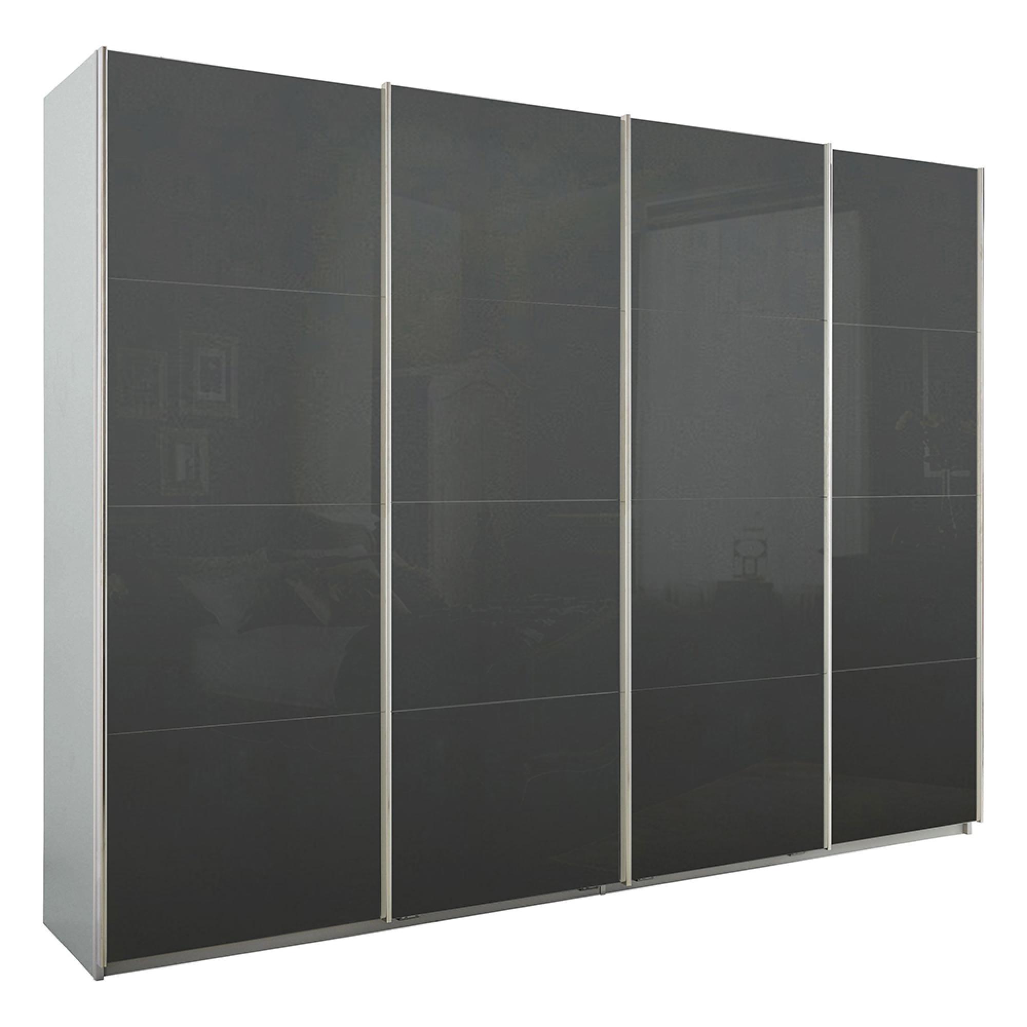 Rauch Syncrono 271cm 4 Door Glass Sliding Wardrobe - Silk Grey and Basalt