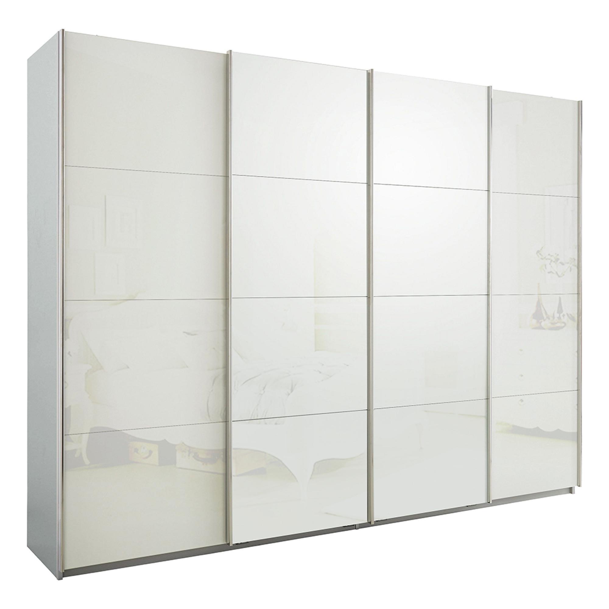 Rauch Syncrono 271cm 4 Door Glass Sliding Wardrobe - Silk Grey and White