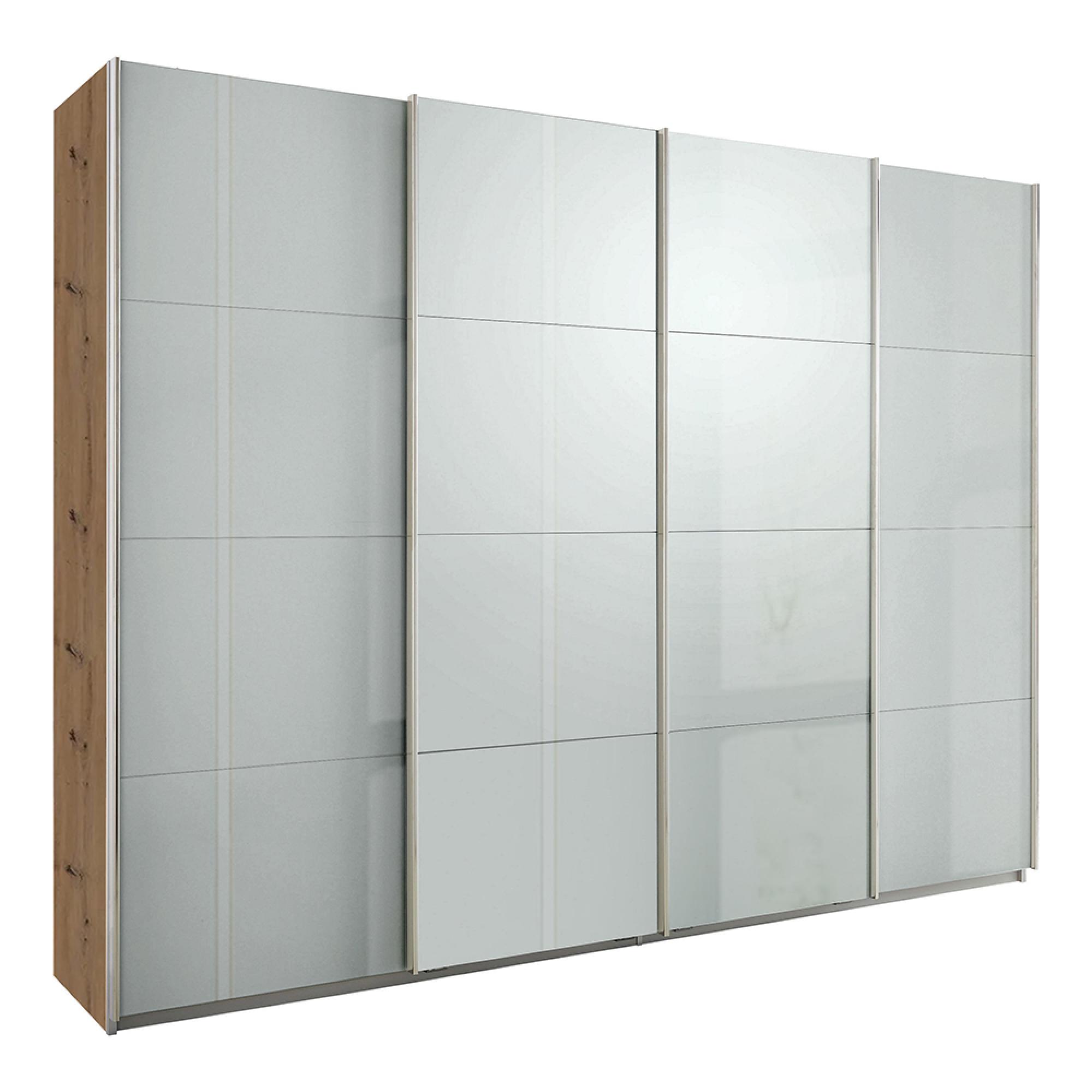 Rauch Syncrono 271cm 4 Door High Gloss Sliding Wardrobe - Artisan Oak and Grey