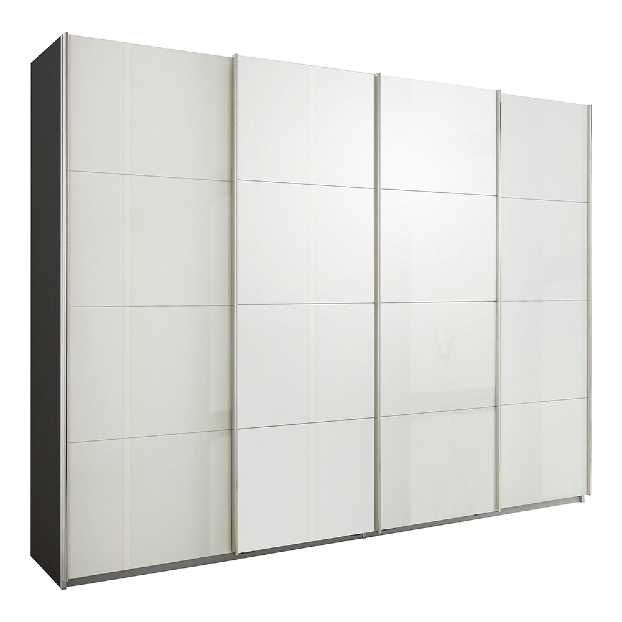Rauch Syncrono 271cm 4 Door High Gloss Sliding Wardrobe - Metallic Dark Grey and White