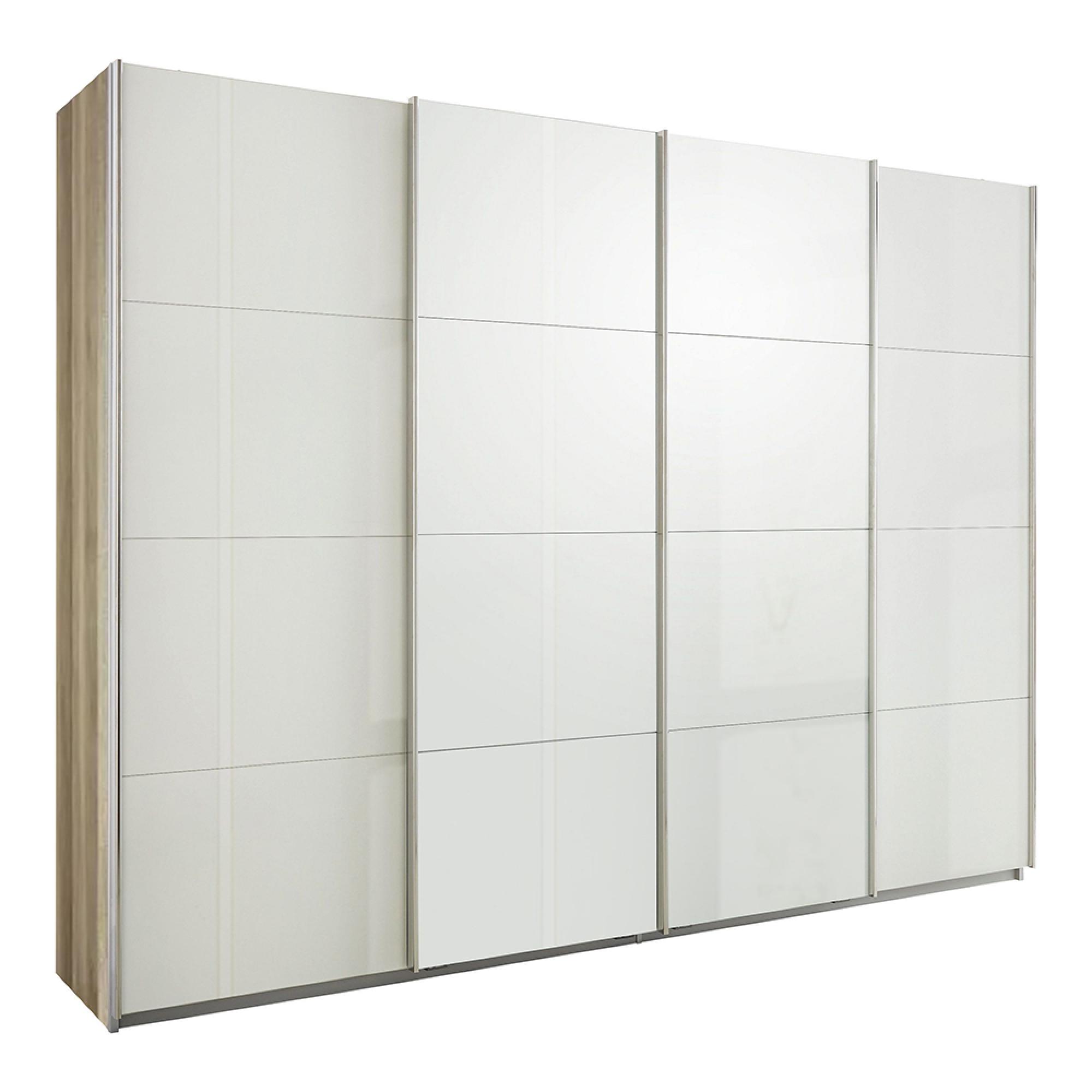 Rauch Syncrono 271cm 4 Door High Gloss Sliding Wardrobe - Sanremo Oak Light and White