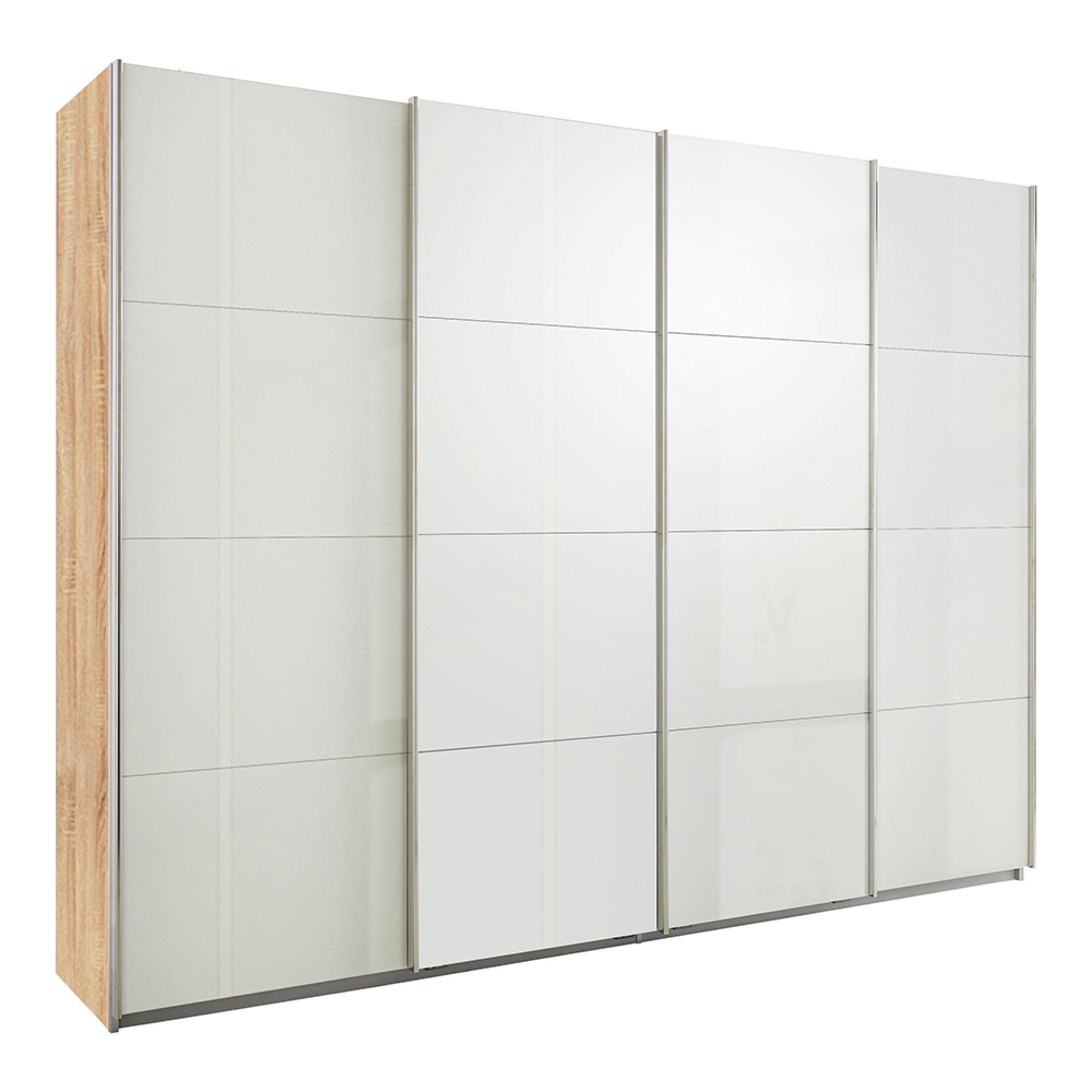 Rauch Syncrono 271cm 4 Door High Gloss Sliding Wardrobe - Sonoma Oak and White