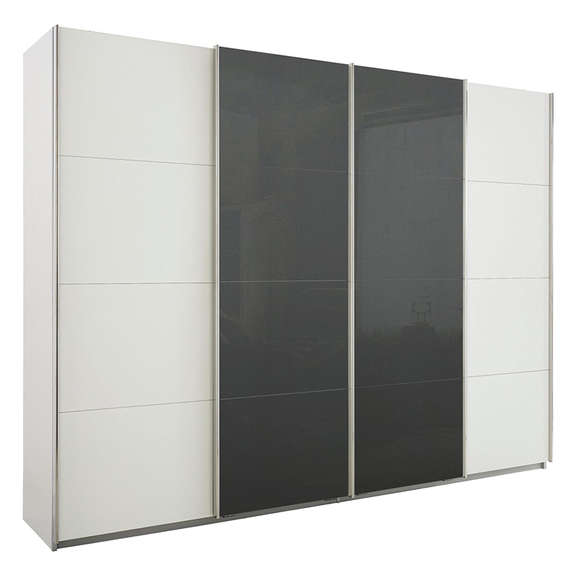 Rauch Syncrono 271cm 4 Door Sliding Wardrobe - Alpine White and Basalt Glass