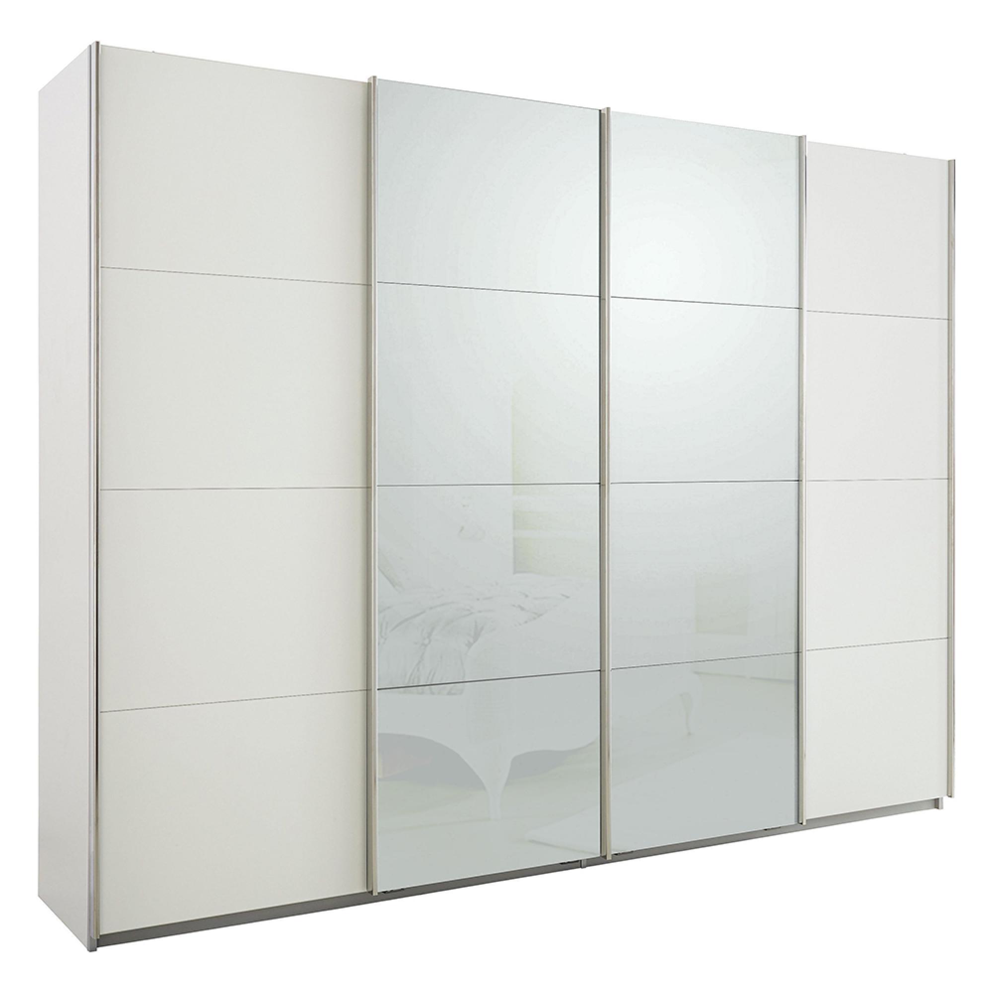 Rauch Syncrono 271cm 4 Door Sliding Wardrobe - Alpine White and Silk Grey Glass