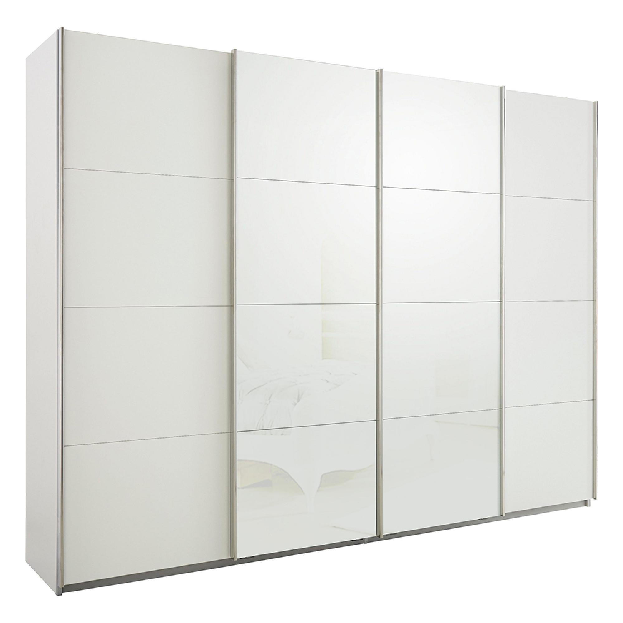 Rauch Syncrono 271cm 4 Door Sliding Wardrobe - Alpine White and White Glass