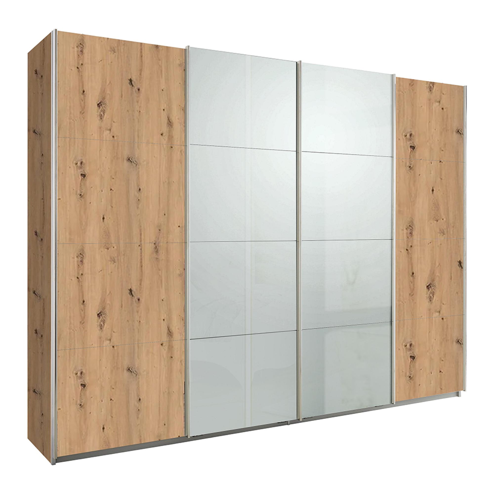 Rauch Syncrono 271cm 4 Door Sliding Wardrobe - Artisan Oak and Grey High Gloss