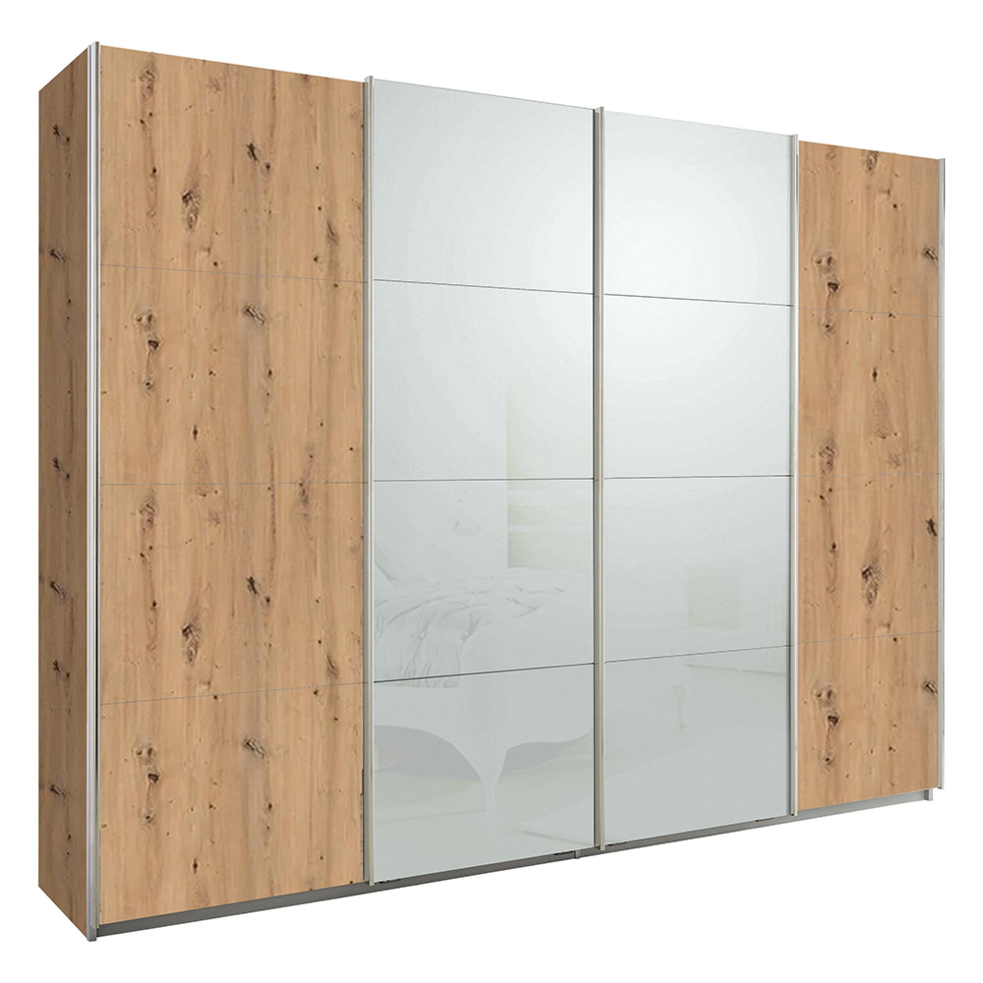 Rauch Syncrono 271cm 4 Door Sliding Wardrobe - Artisan Oak and Silk Grey Glass