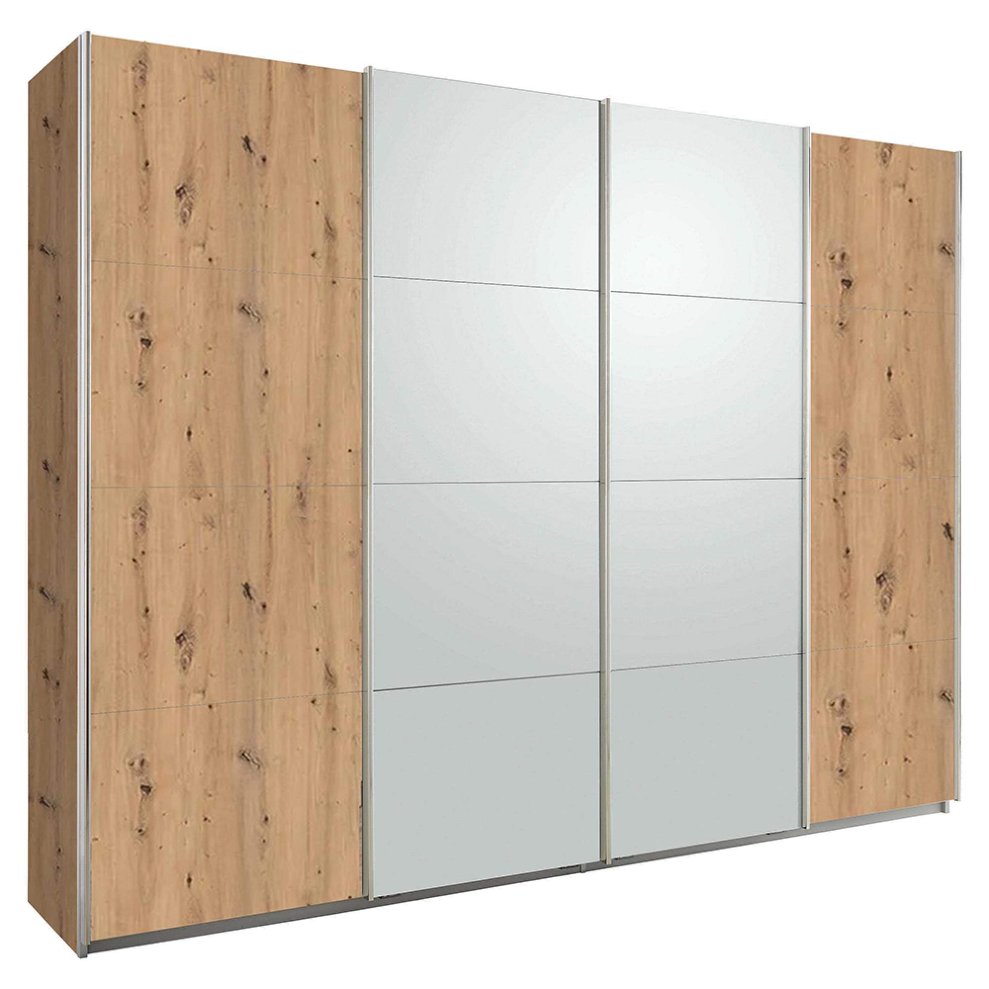 Rauch Syncrono 271cm 4 Door Sliding Wardrobe - Artisan Oak and Silk Grey