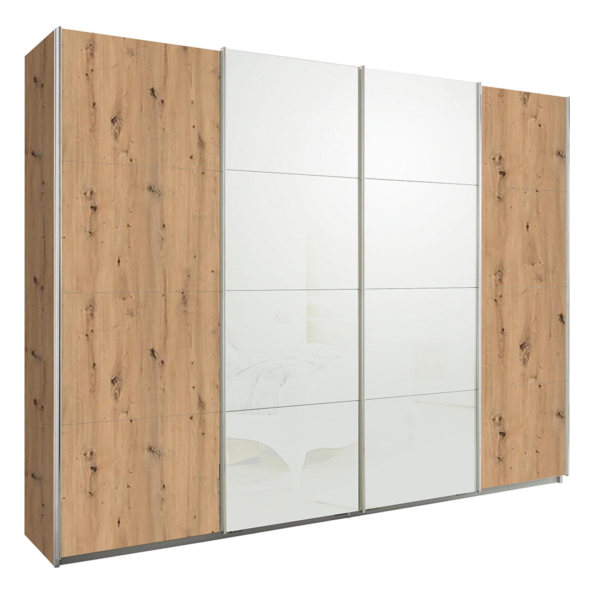 Rauch Syncrono 271cm 4 Door Sliding Wardrobe - Artisan Oak and White Glass