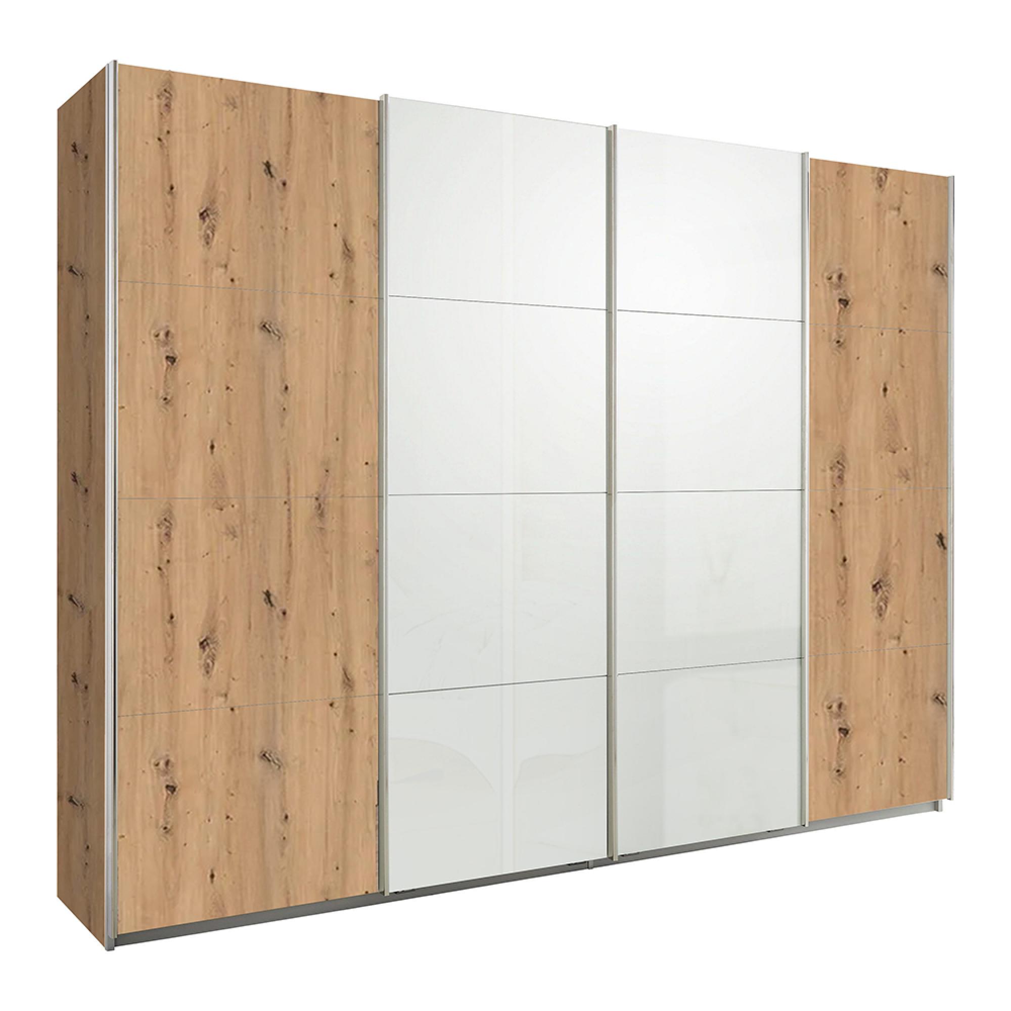 Rauch Syncrono 271cm 4 Door Sliding Wardrobe - Artisan Oak and White High Gloss