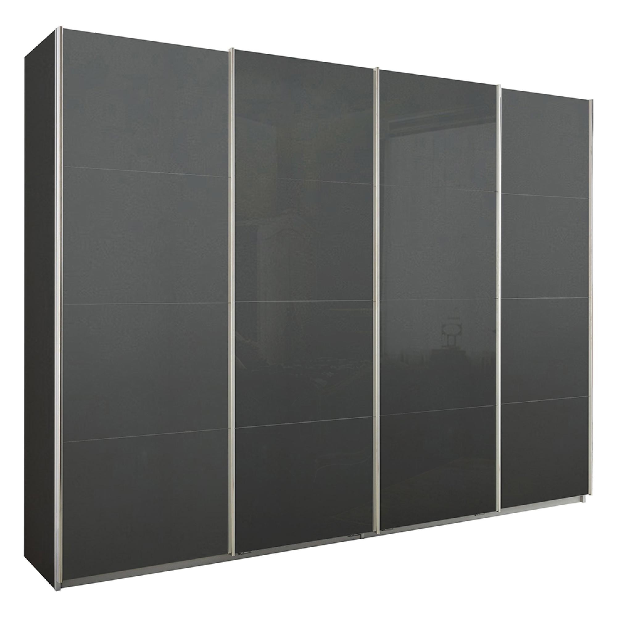 Rauch Syncrono 271cm 4 Door Sliding Wardrobe - Metallic Dark Grey and Basalt Glass