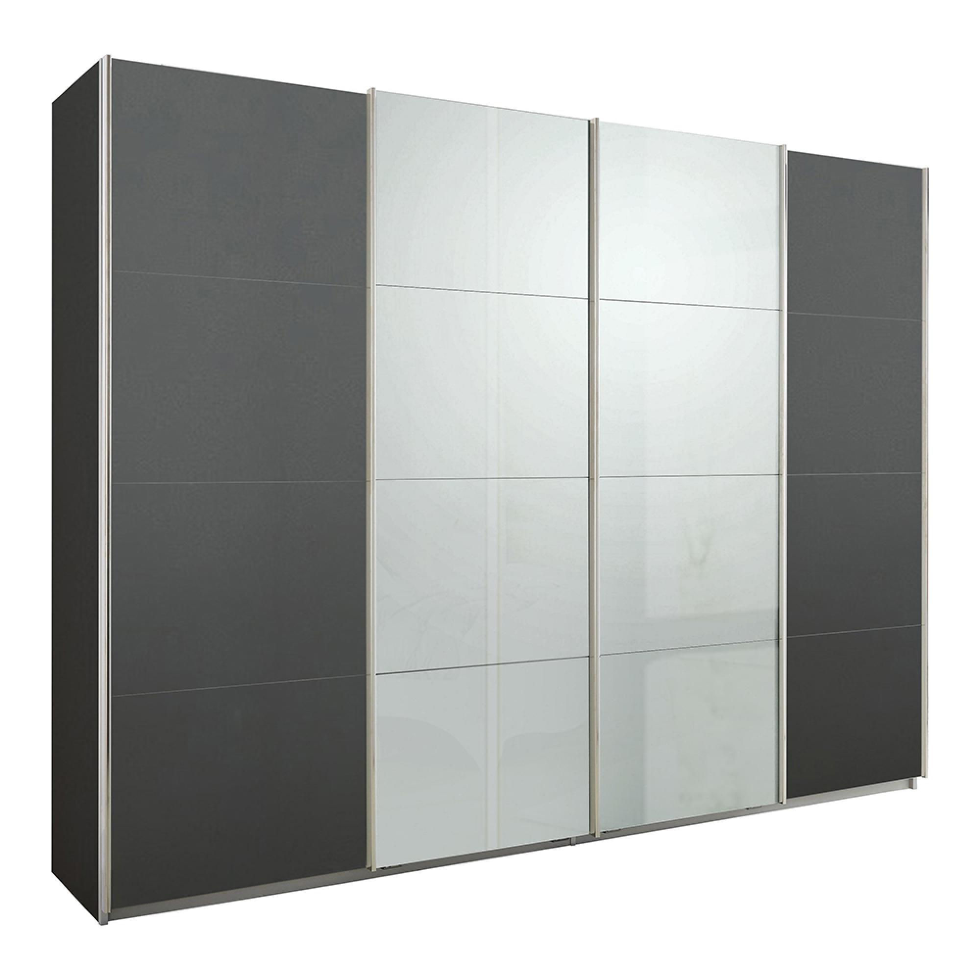 Rauch Syncrono 271cm 4 Door Sliding Wardrobe - Metallic Dark Grey and Grey High Gloss