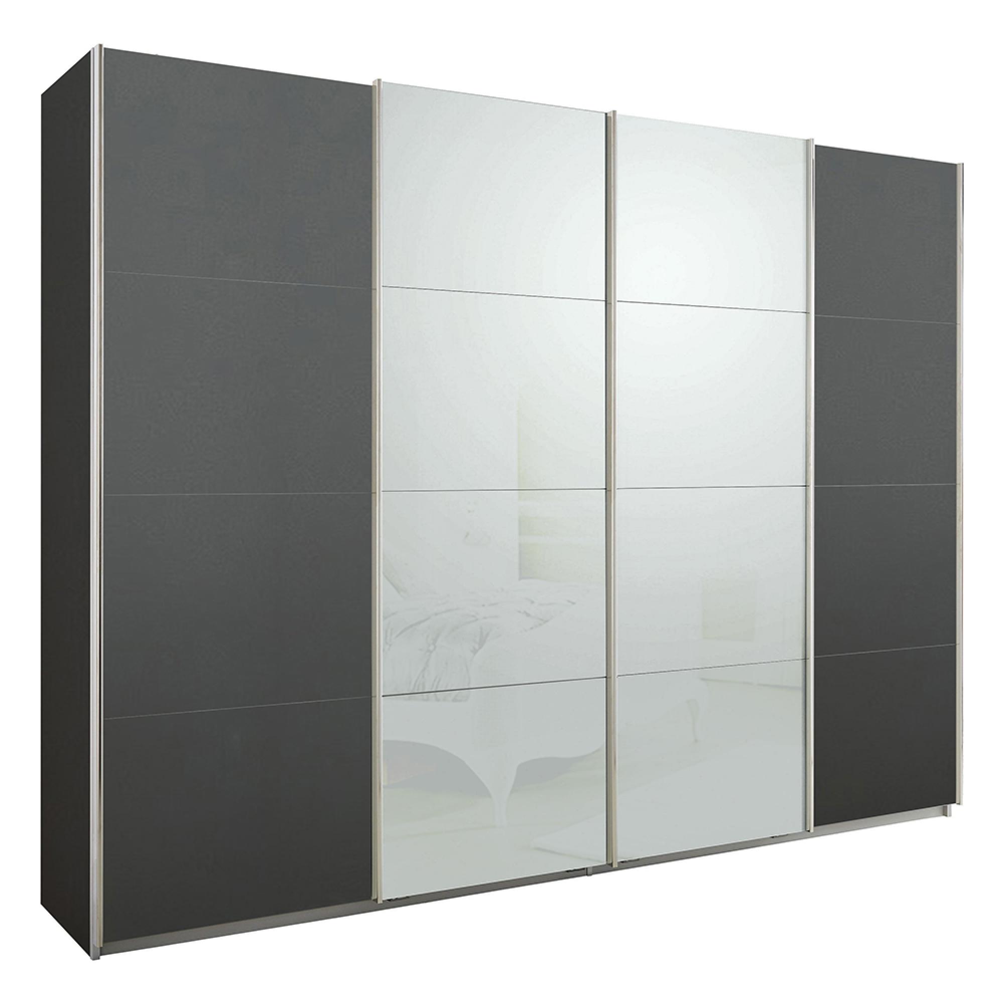 Rauch Syncrono 271cm 4 Door Sliding Wardrobe - Metallic Dark Grey and Silk Grey Glass