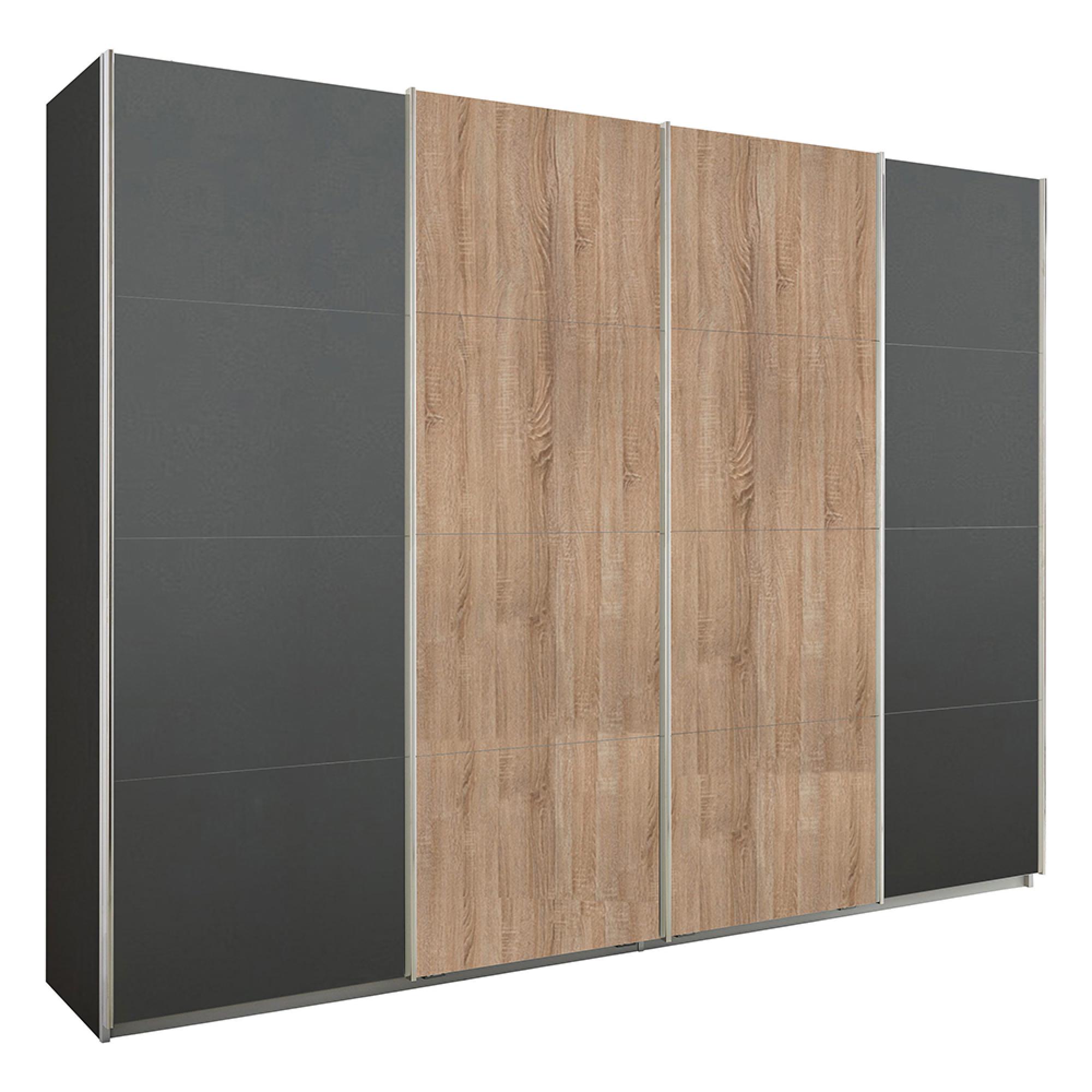 Rauch Syncrono 271cm 4 Door Sliding Wardrobe - Metallic Dark Grey and Sonoma Oak