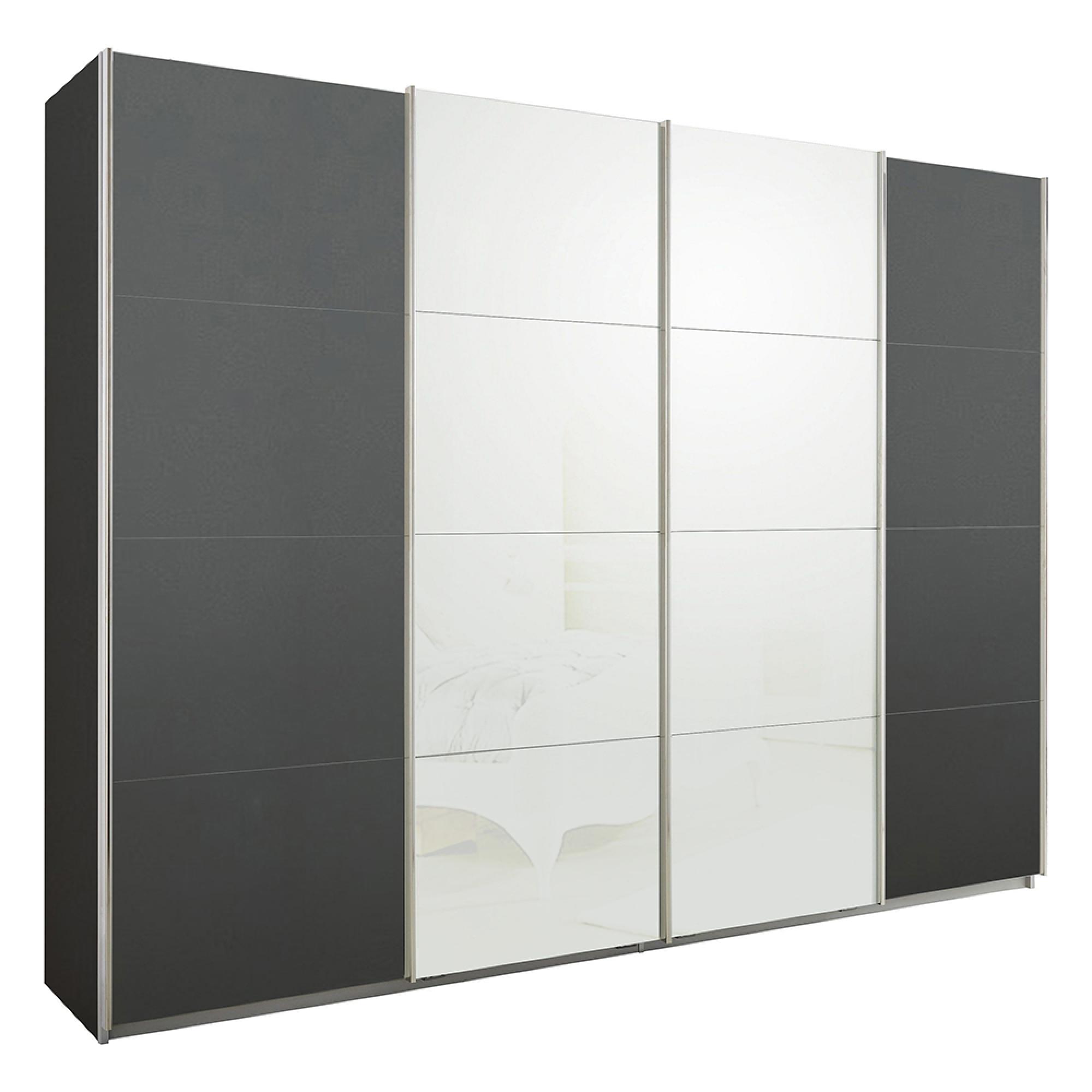 Rauch Syncrono 271cm 4 Door Sliding Wardrobe - Metallic Dark Grey and White Glass