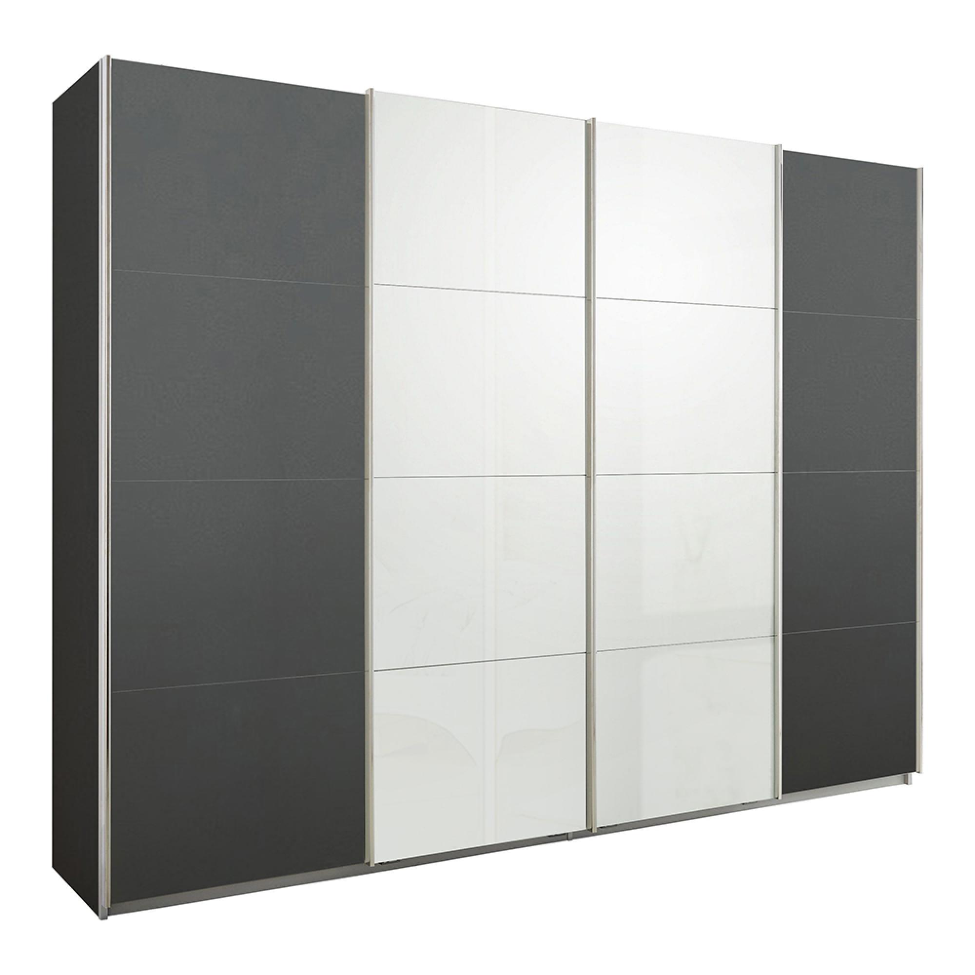 Rauch Syncrono 271cm 4 Door Sliding Wardrobe - Metallic Dark Grey and White High Gloss