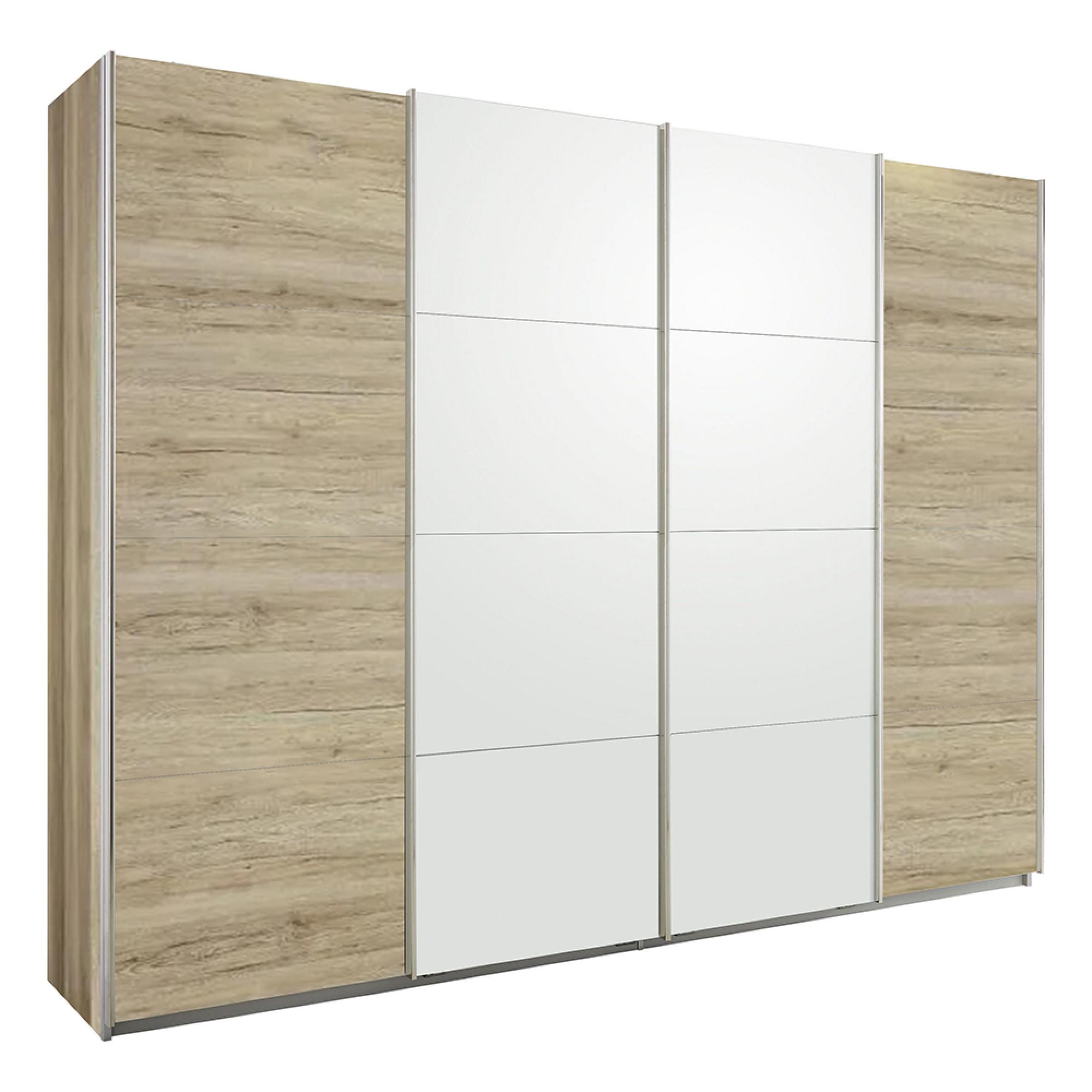 Rauch Syncrono 271cm 4 Door Sliding Wardrobe - Sanremo Oak Light and Alpine White