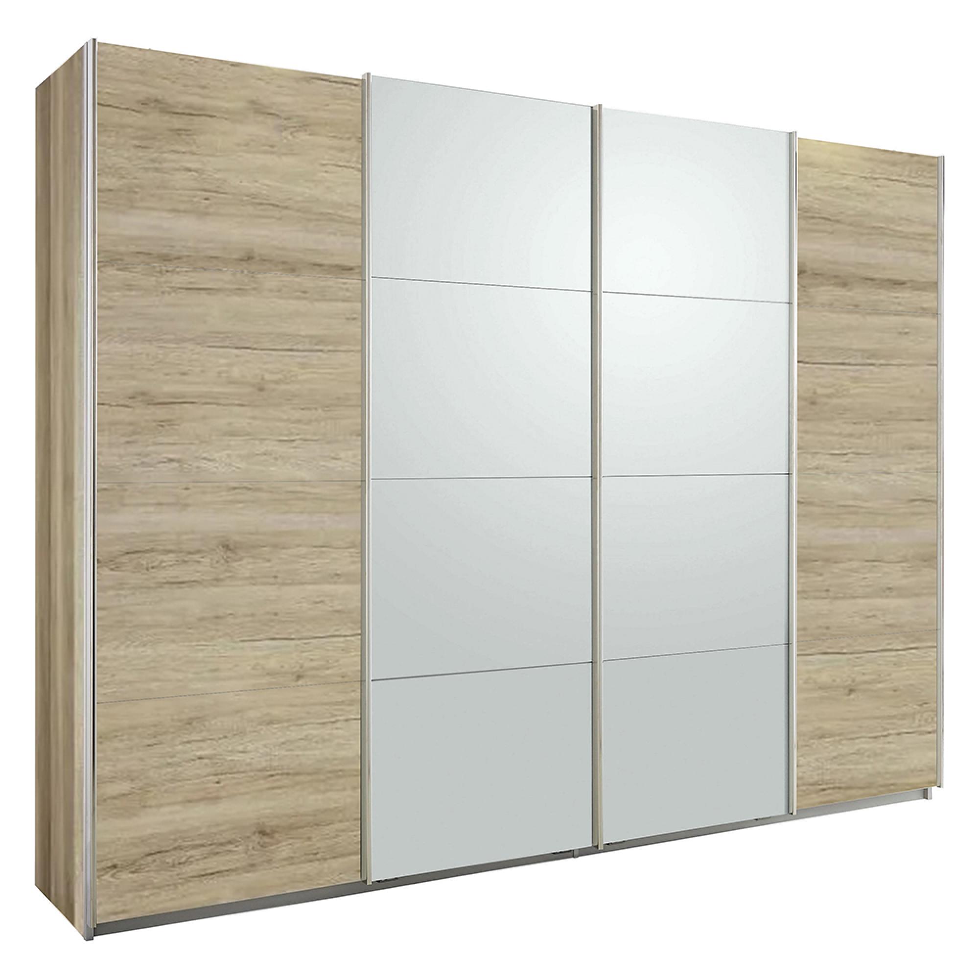 Rauch Syncrono 271cm 4 Door Sliding Wardrobe - Sanremo Oak Light and Silk Grey