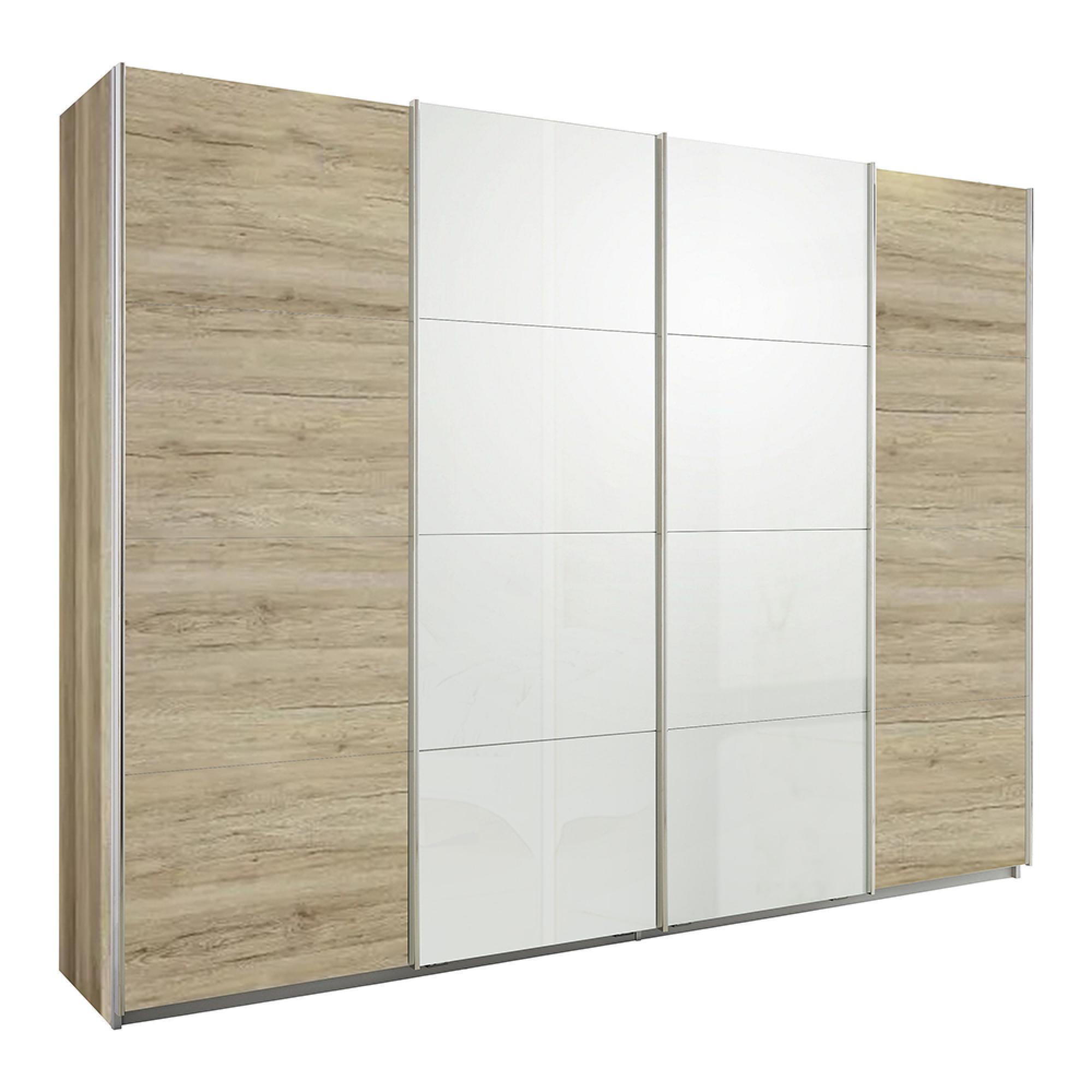 Rauch Syncrono 271cm 4 Door Sliding Wardrobe - Sanremo Oak Light and White High Gloss