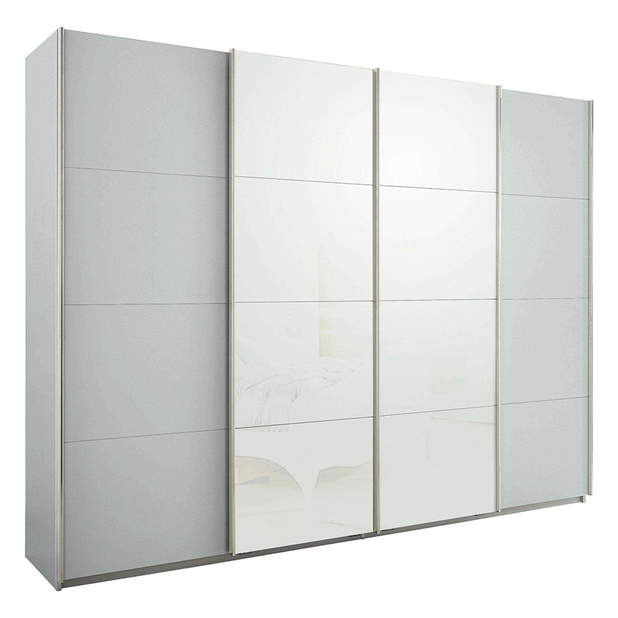 Rauch Syncrono 271cm 4 Door Sliding Wardrobe - Silk Grey and White Glass