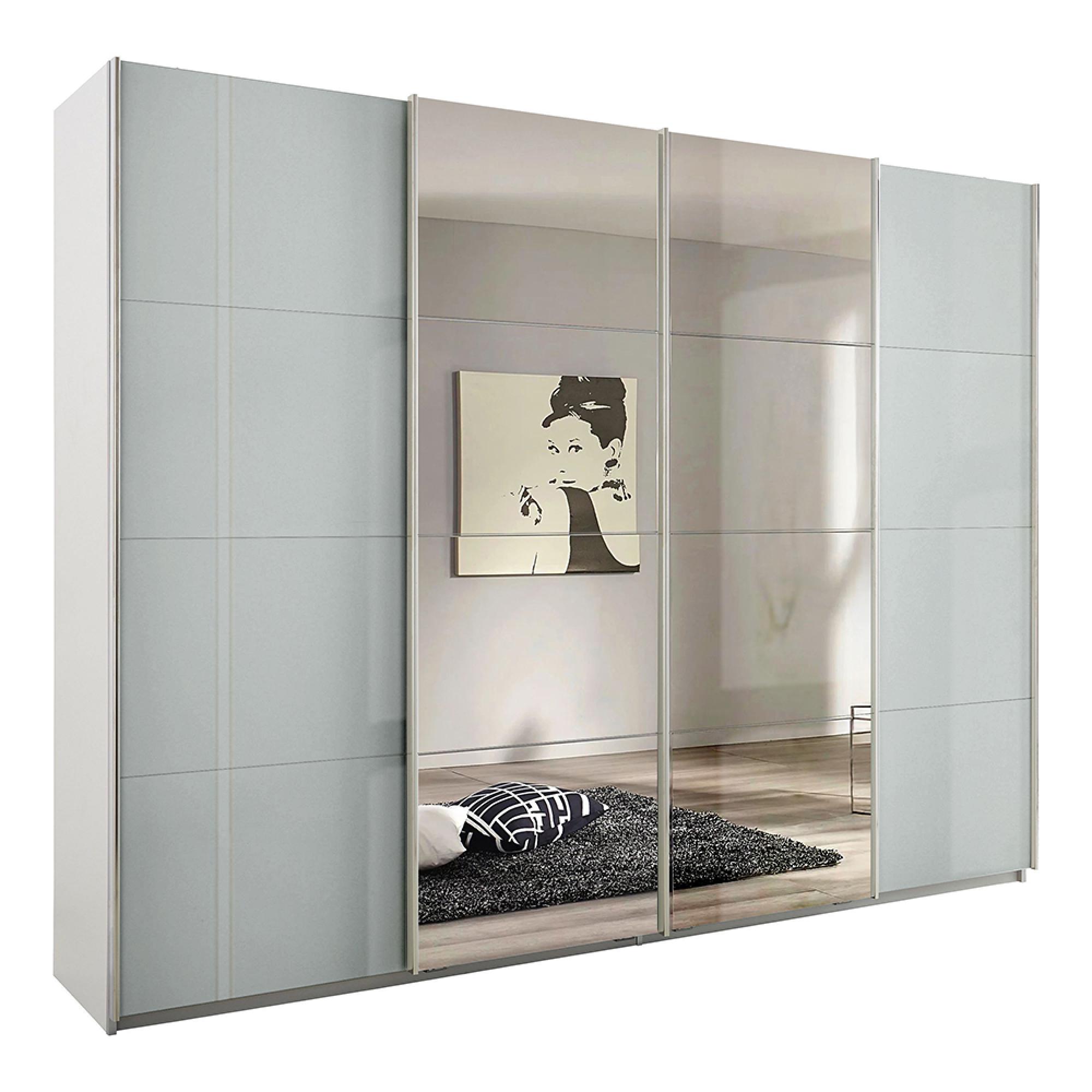 Rauch Syncrono 271cm 4 Door Sliding Wardrobe with Mirror - Alpine White and Grey High Gloss