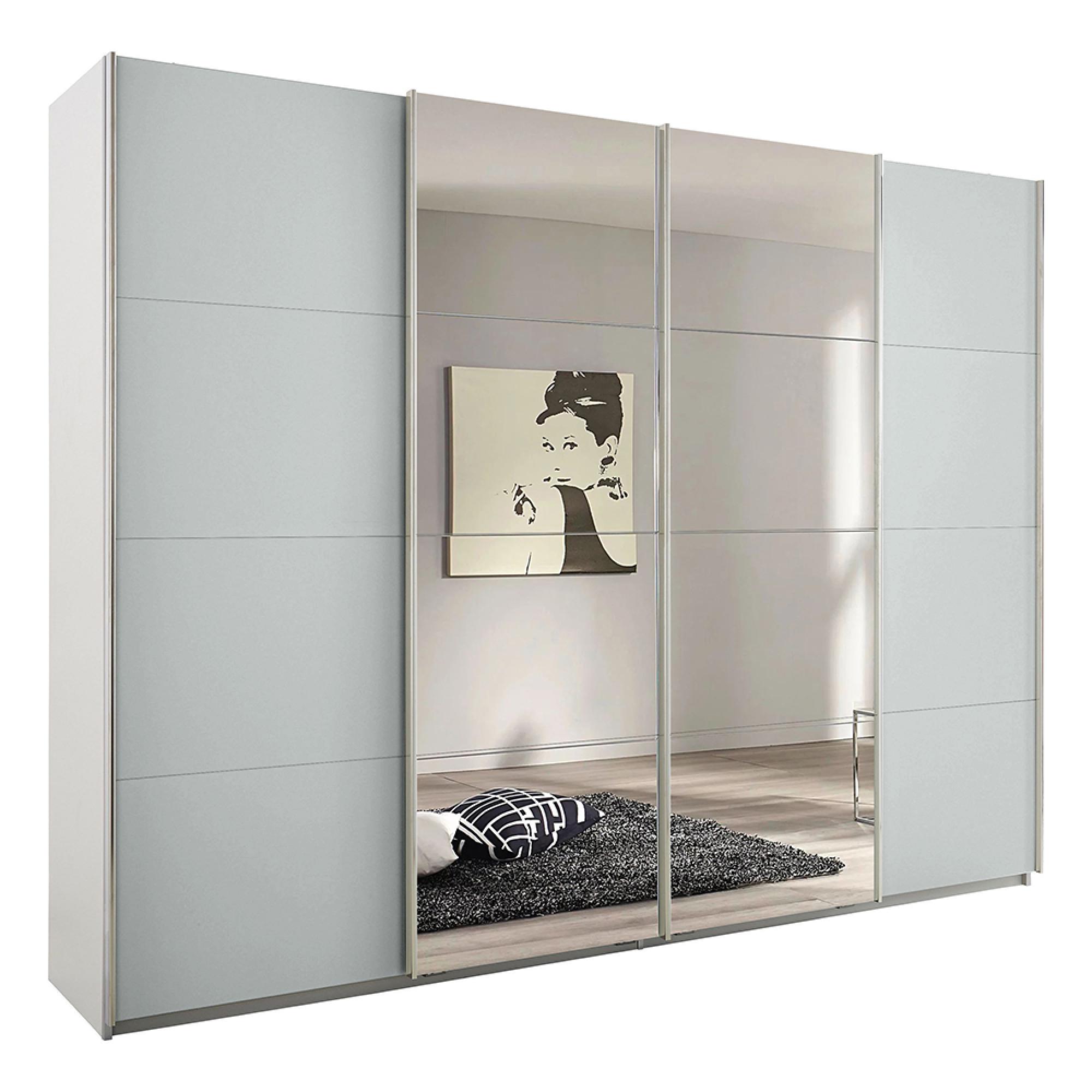 Rauch Syncrono 271cm 4 Door Sliding Wardrobe with Mirror - Alpine White and Silk Grey
