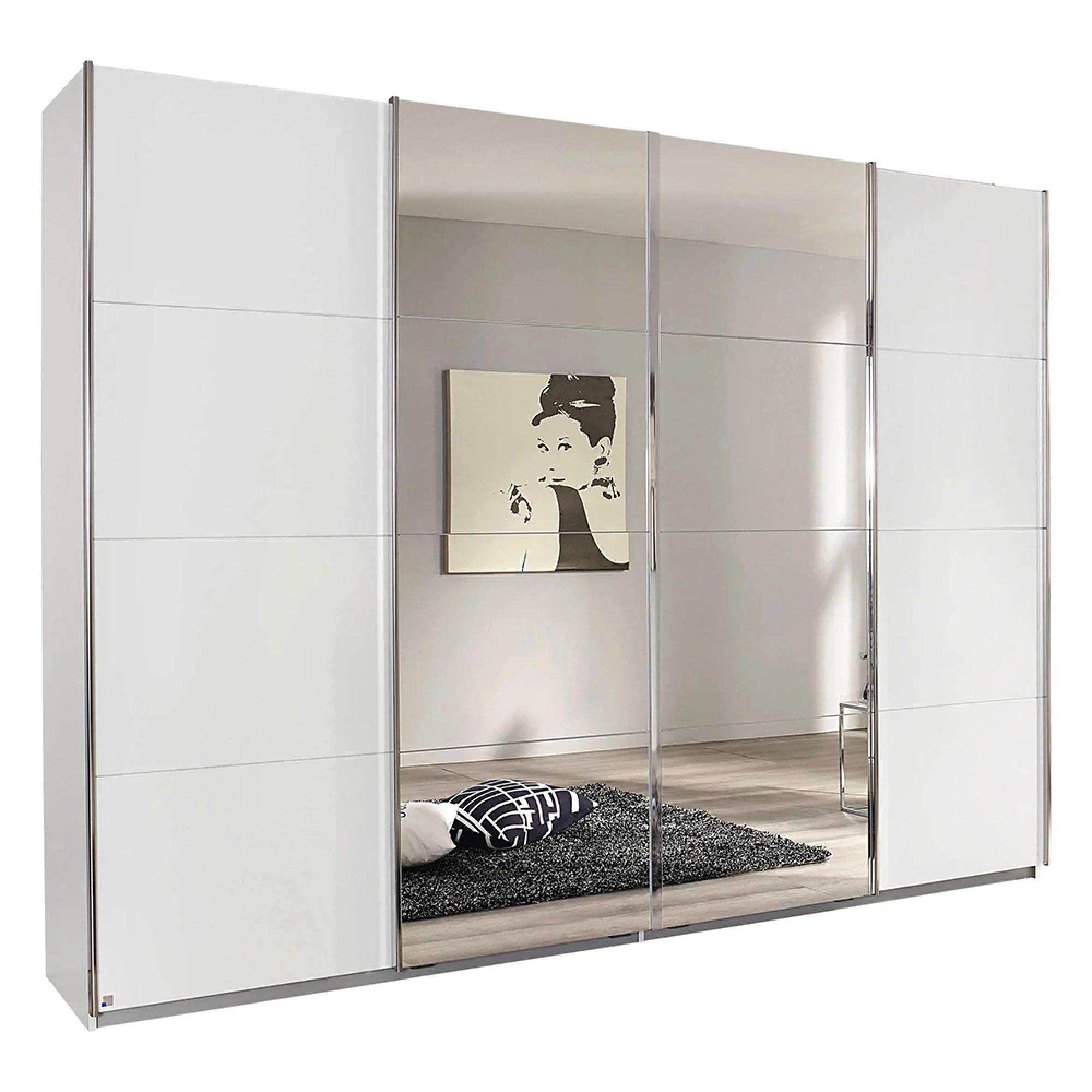Rauch Syncrono 271cm 4 Door Sliding Wardrobe with Mirror - Alpine White