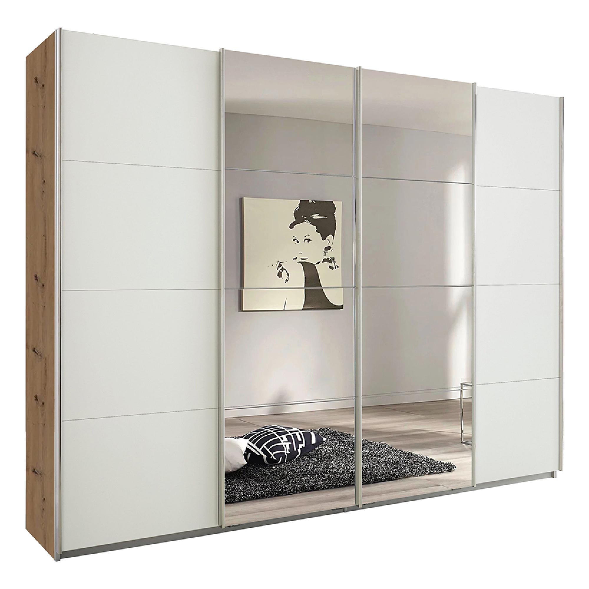 Rauch Syncrono 271cm 4 Door Sliding Wardrobe with Mirror - Artisan Oak and Alpine White