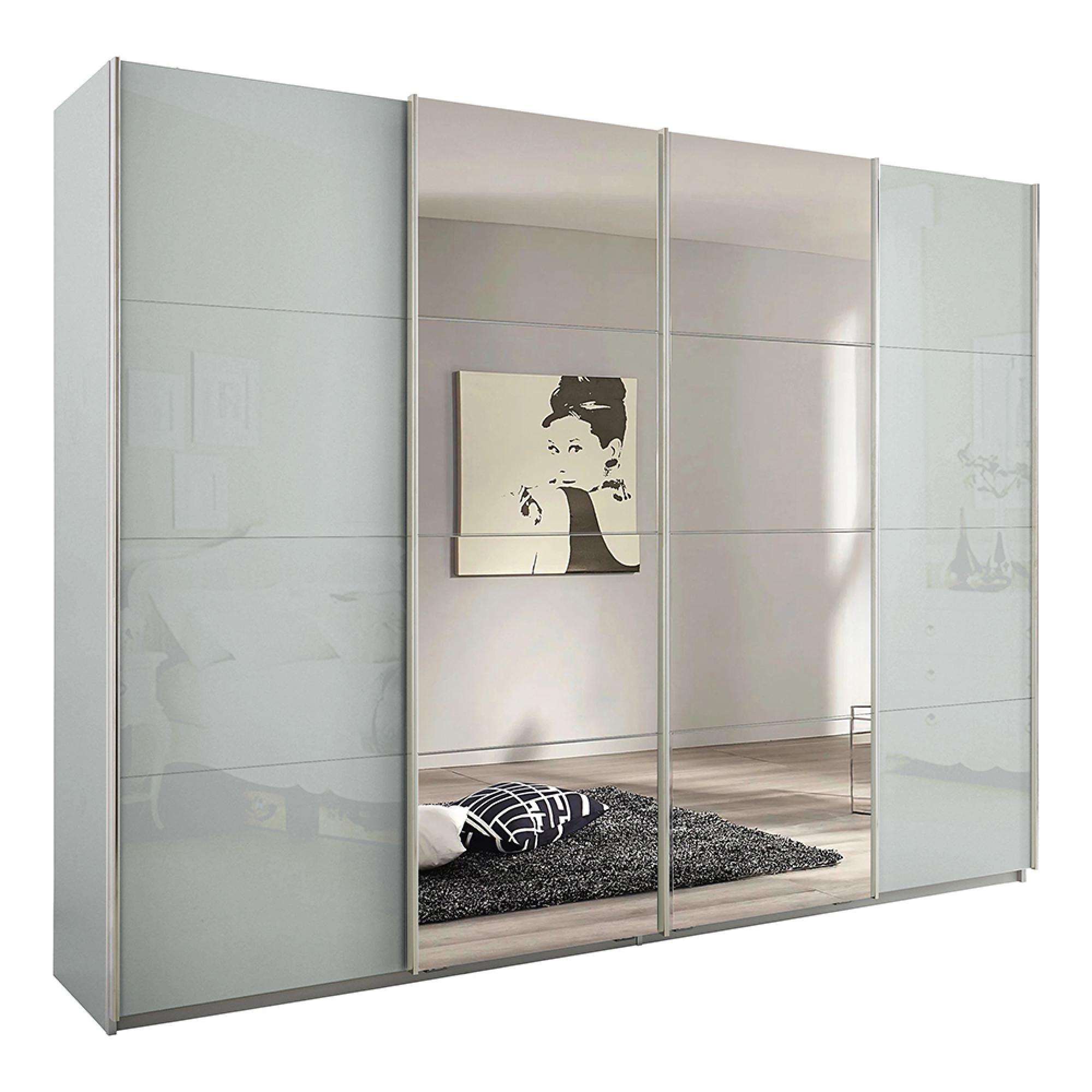 Rauch Syncrono 271cm 4 Door Sliding Wardrobe with Mirror - Silk Grey and Silk Grey Glass