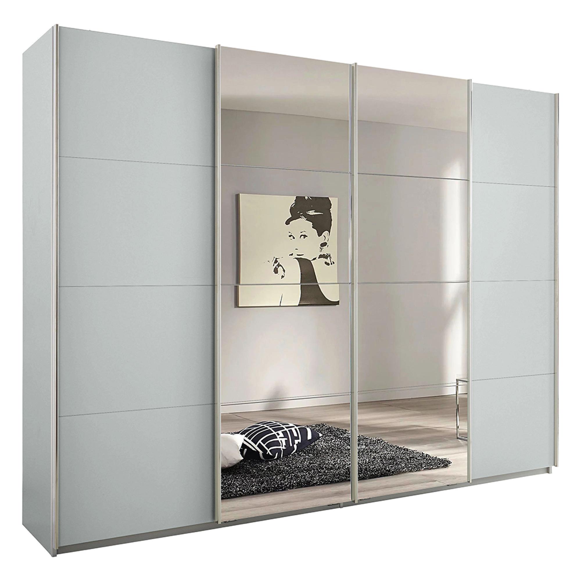 Rauch Syncrono 271cm 4 Door Sliding Wardrobe with Mirror - Silk Grey