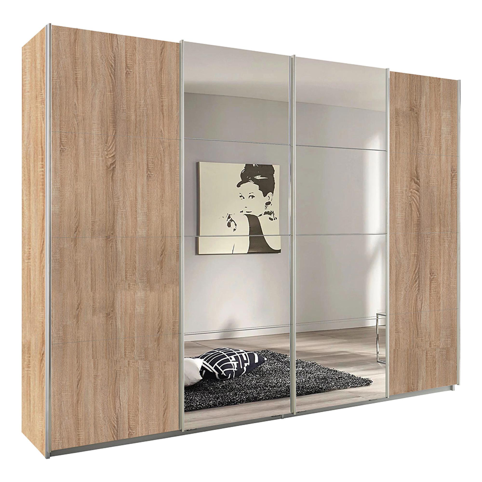 Rauch Syncrono 271cm 4 Door Sliding Wardrobe with Mirror - Sonoma Oak