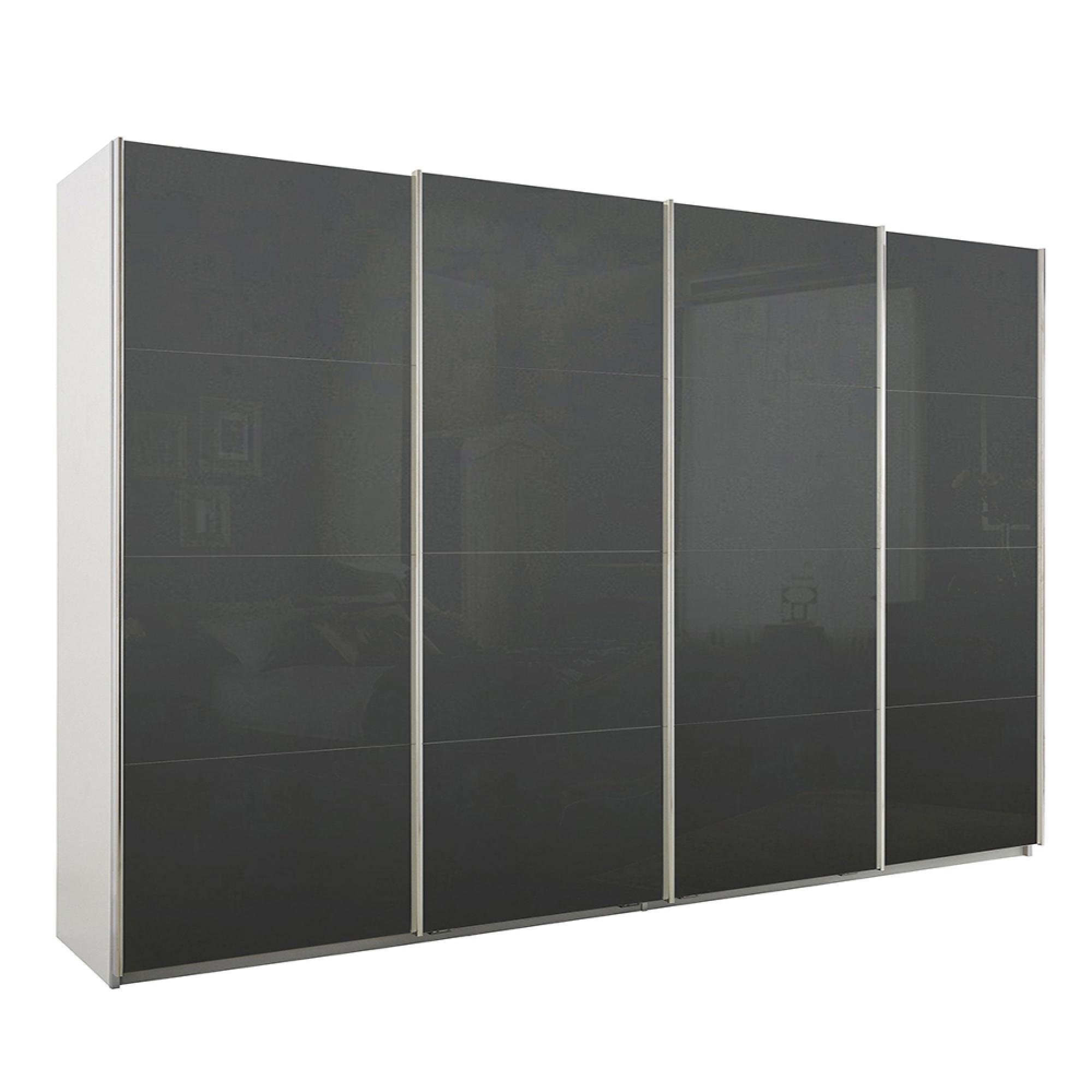 Rauch Syncrono 316cm 4 Door Glass Sliding Wardrobe - Alpine White and Basalt